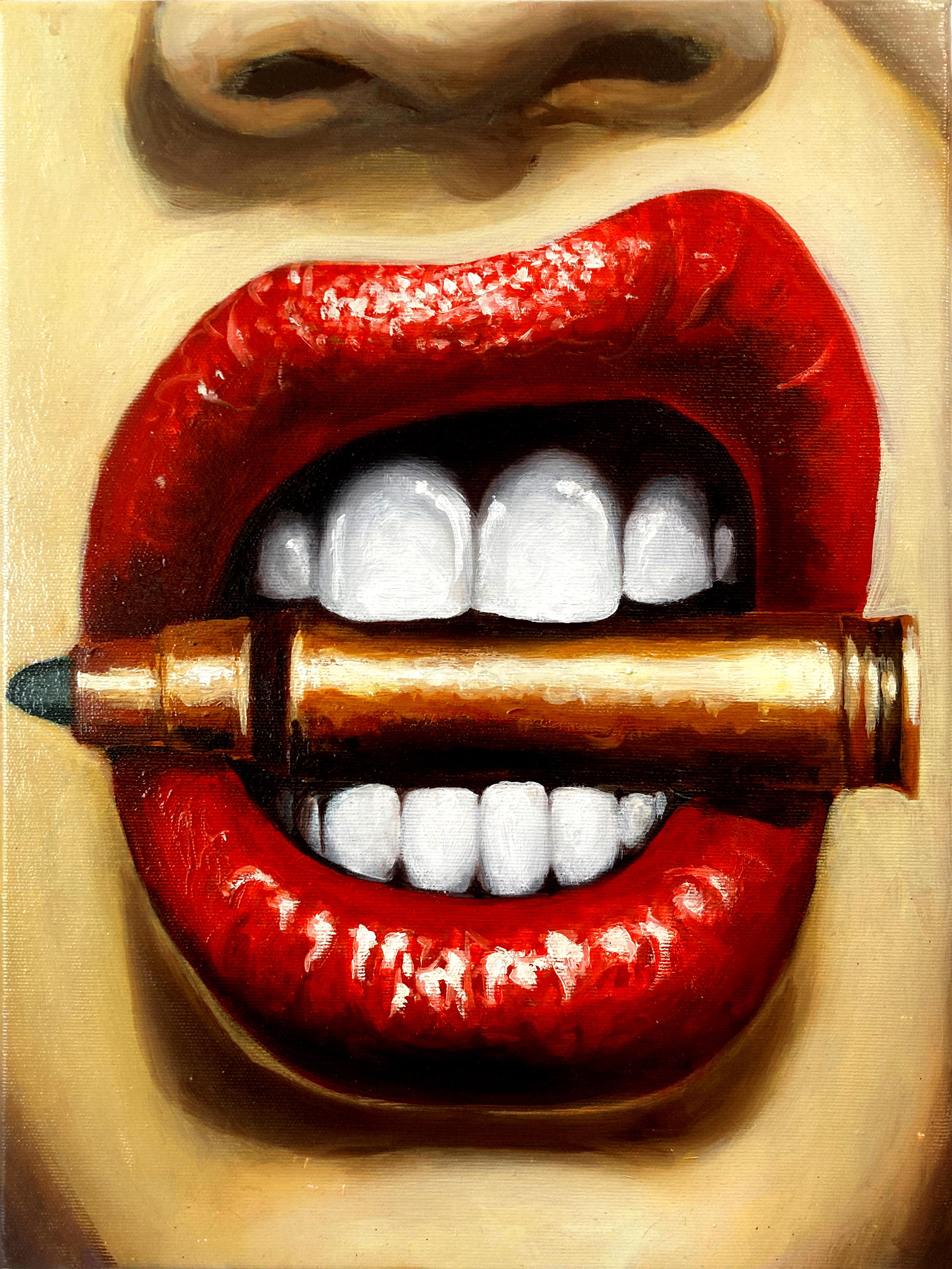 Manzur Kargar Figurative Painting - Bullet 2 - Contemporary, Pop Art, Lips, Figurative Art, modern, female Portrait