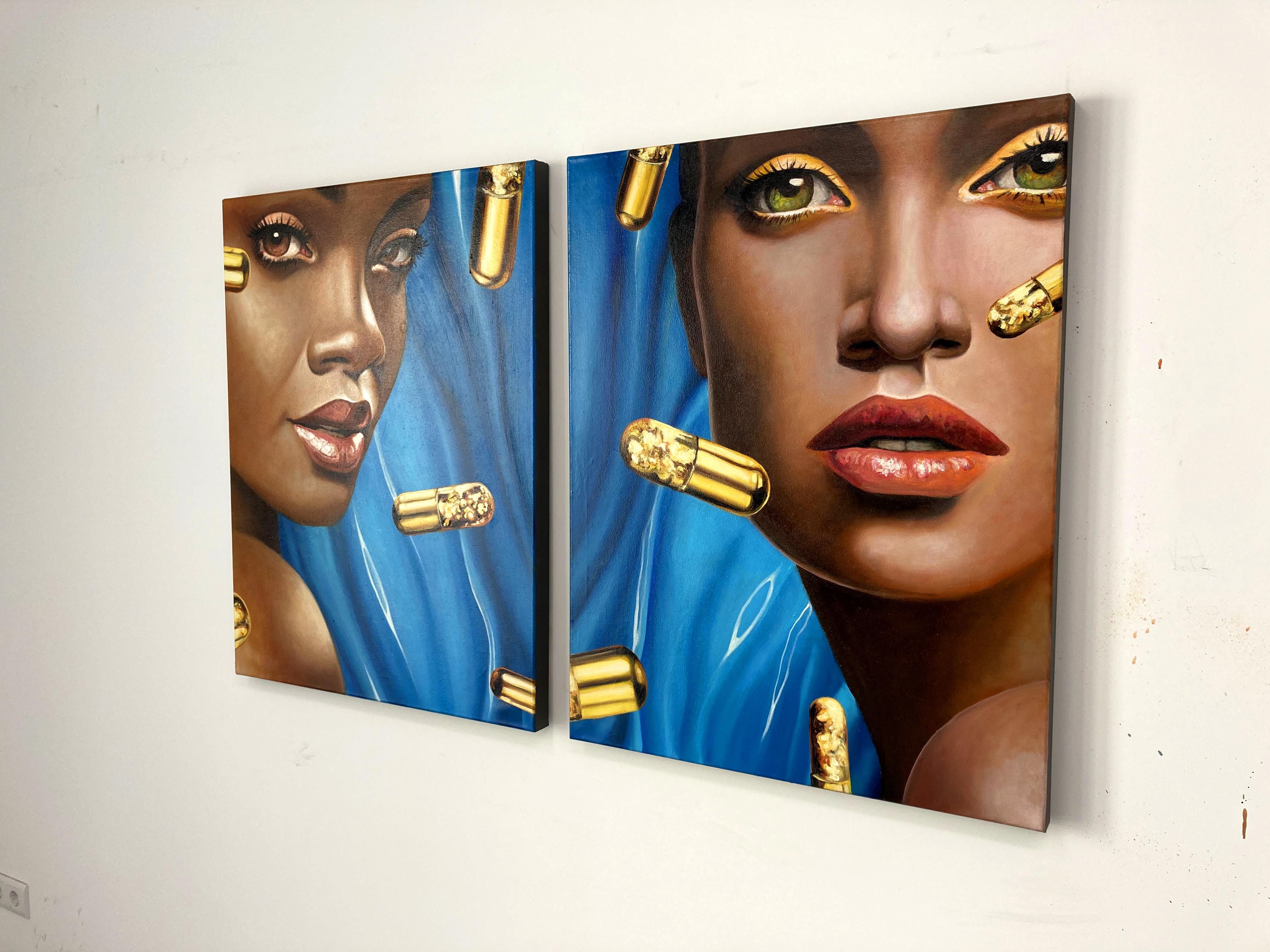 Golden Pills 2 - Contemporary, Pop Art, Figurative Art, modern, female Portrait For Sale 1