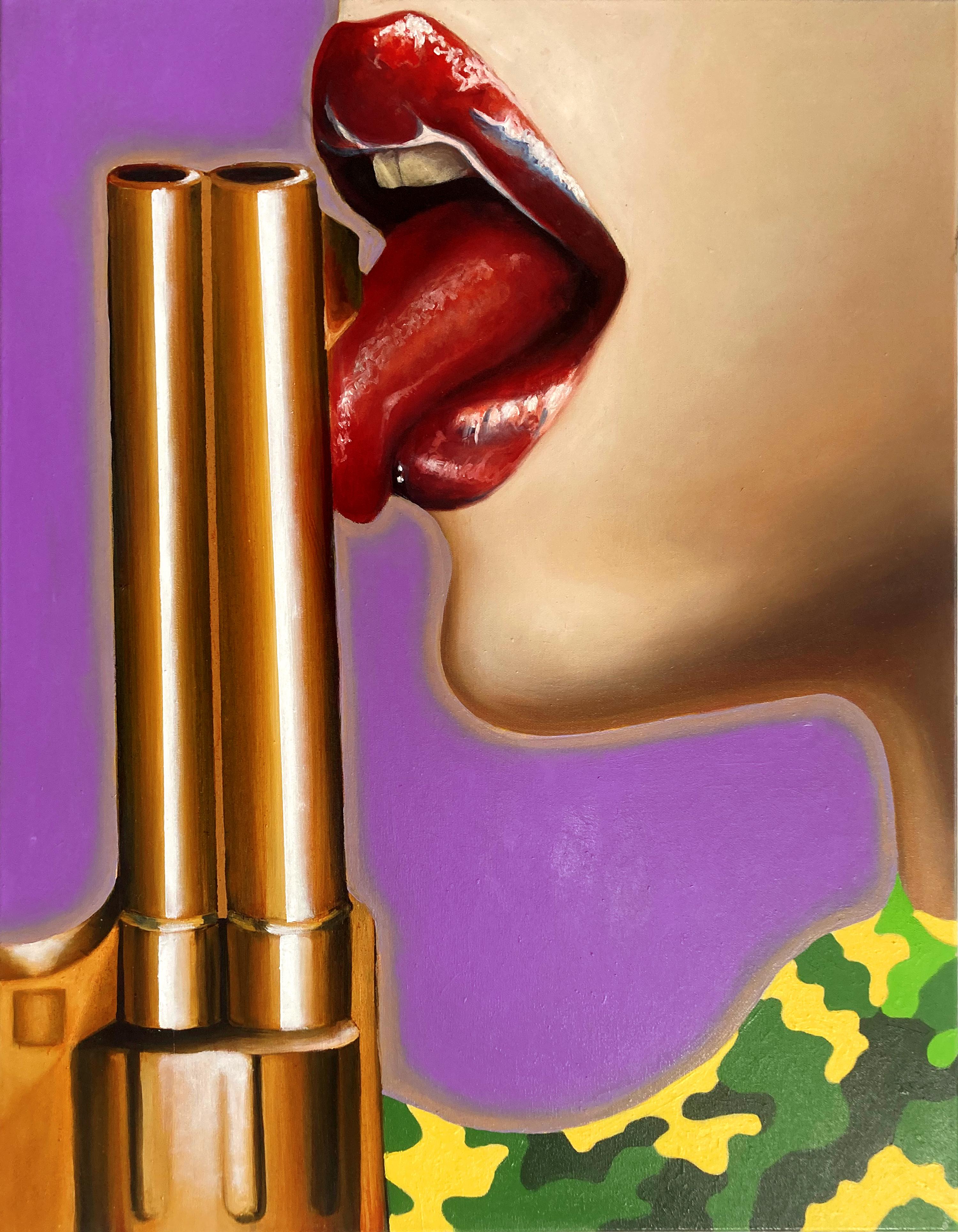 Manzur Kargar Portrait Painting - The Golden Gun -Contemporary, Pop Art, Figurative Art, modern, female Portrait