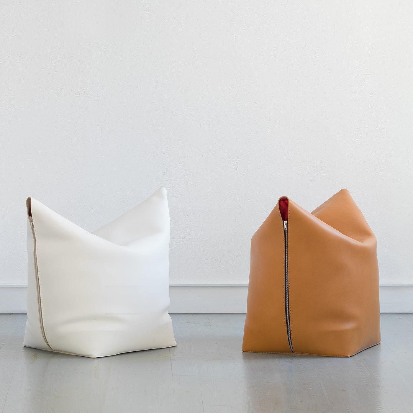 Modern Mao Orange Leather Bag Chair by Viola Tonucci For Sale