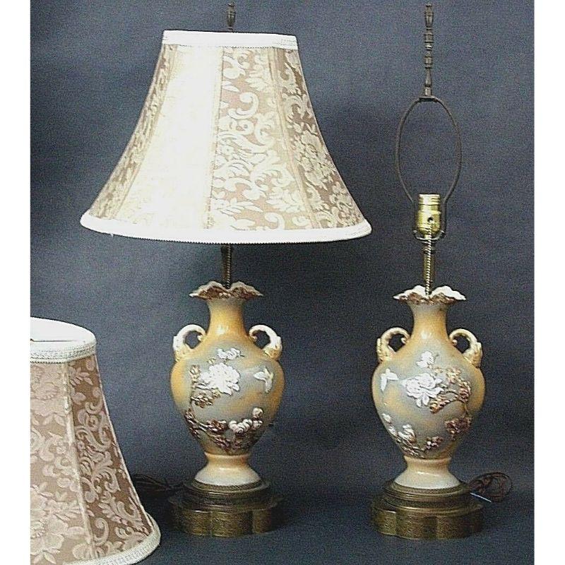Mao Period Table Lamps Chinoiserie Amphora Elephants Butterflies Flowers In Good Condition For Sale In Lake Worth, FL