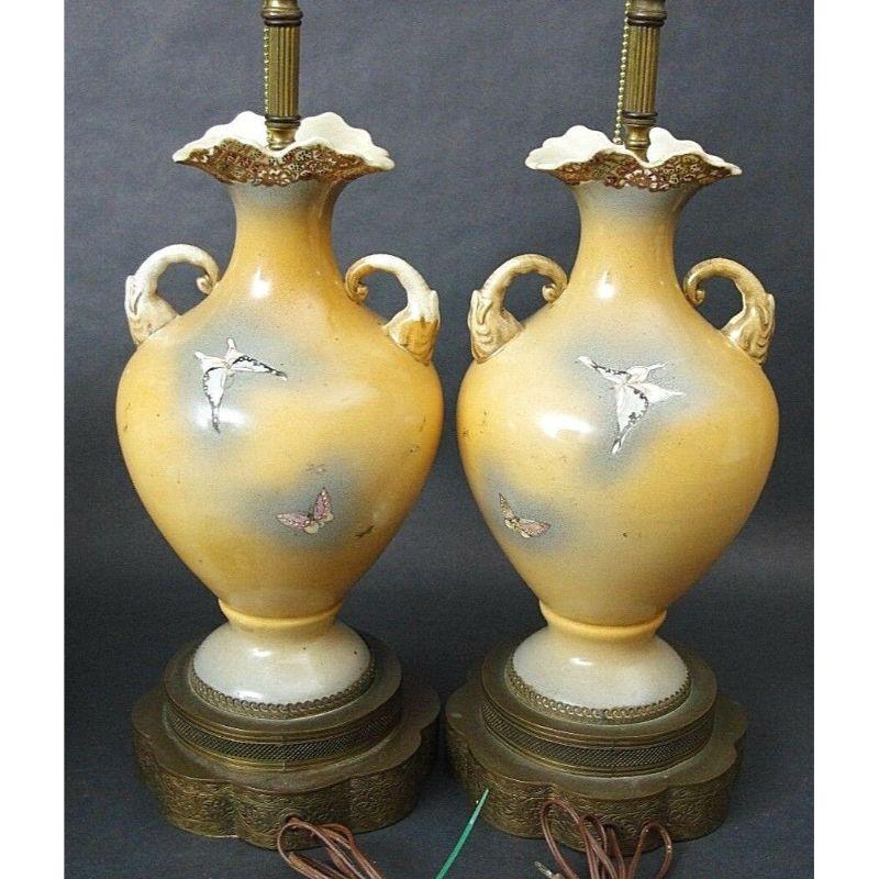 Porcelain Mao Period Table Lamps Chinoiserie Amphora Elephants Butterflies Flowers For Sale