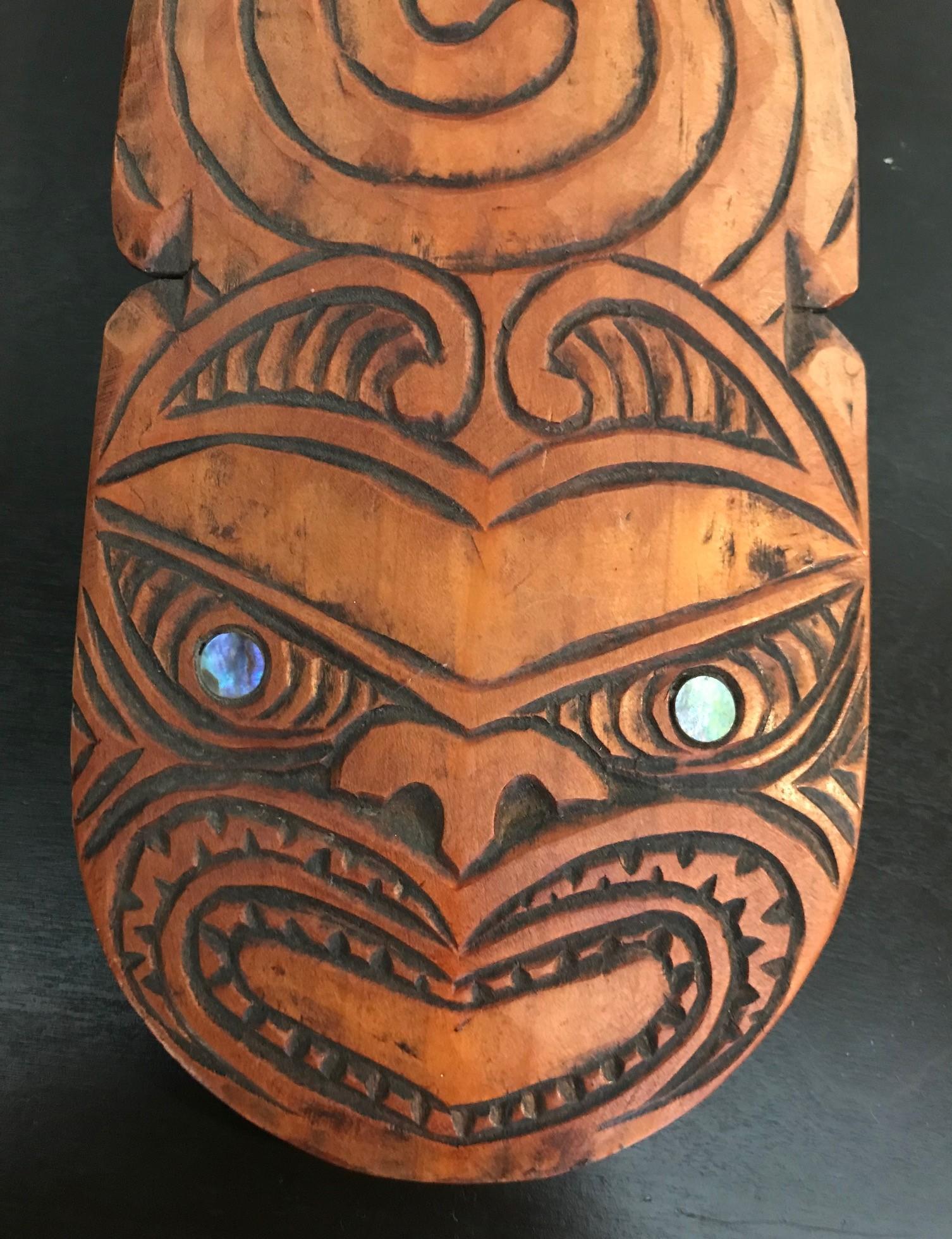 Hand-Carved Maori New Zealand Hand Carved Wood Hand Club Patu