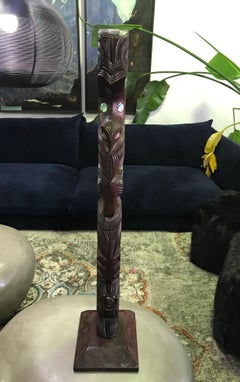 Maori New Zealand Large Carved Wood TOTEM Tribal Figure