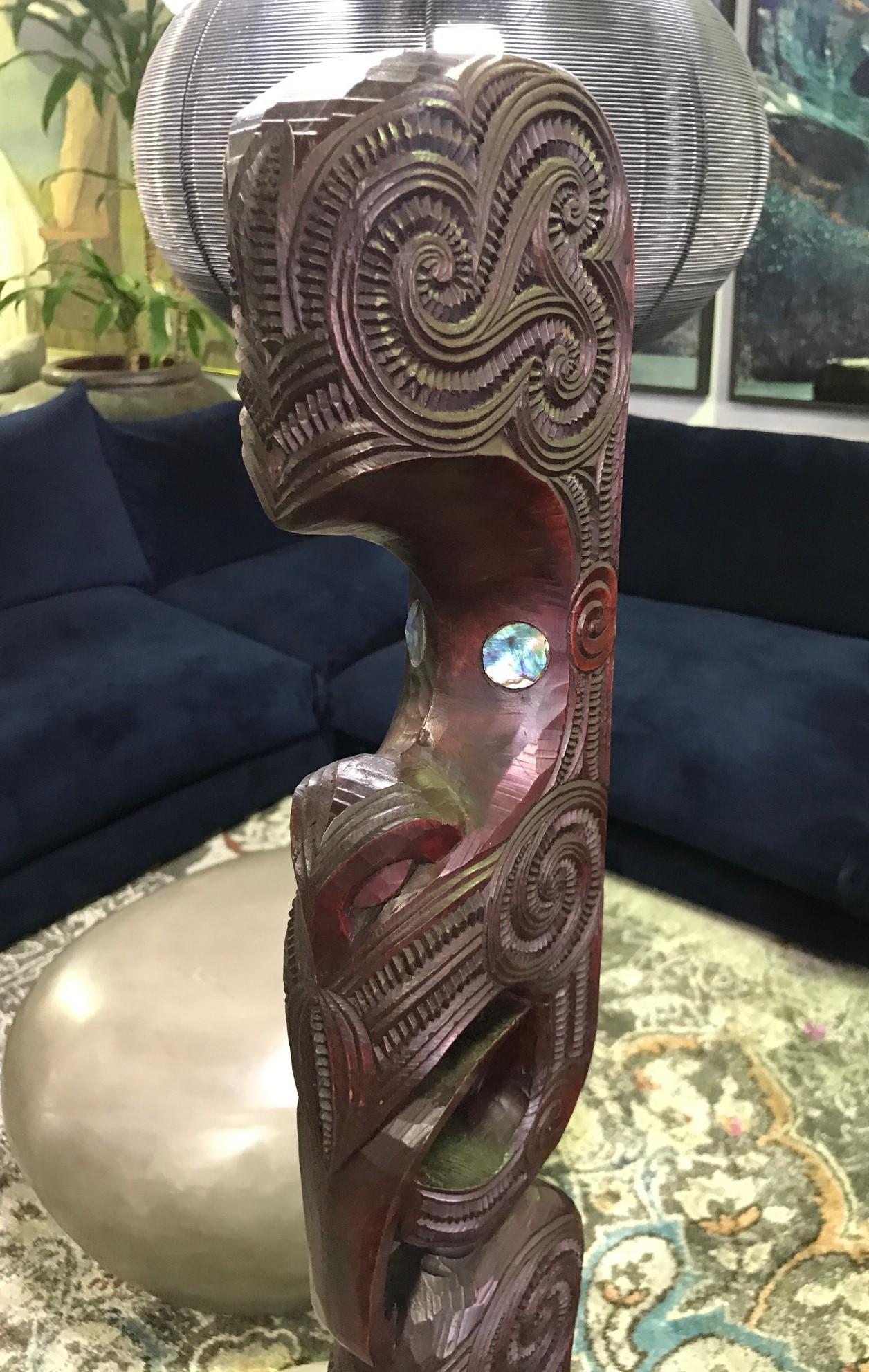 Hand-Carved Maori New Zealand Large Carved Wood TOTEM Tribal Figure