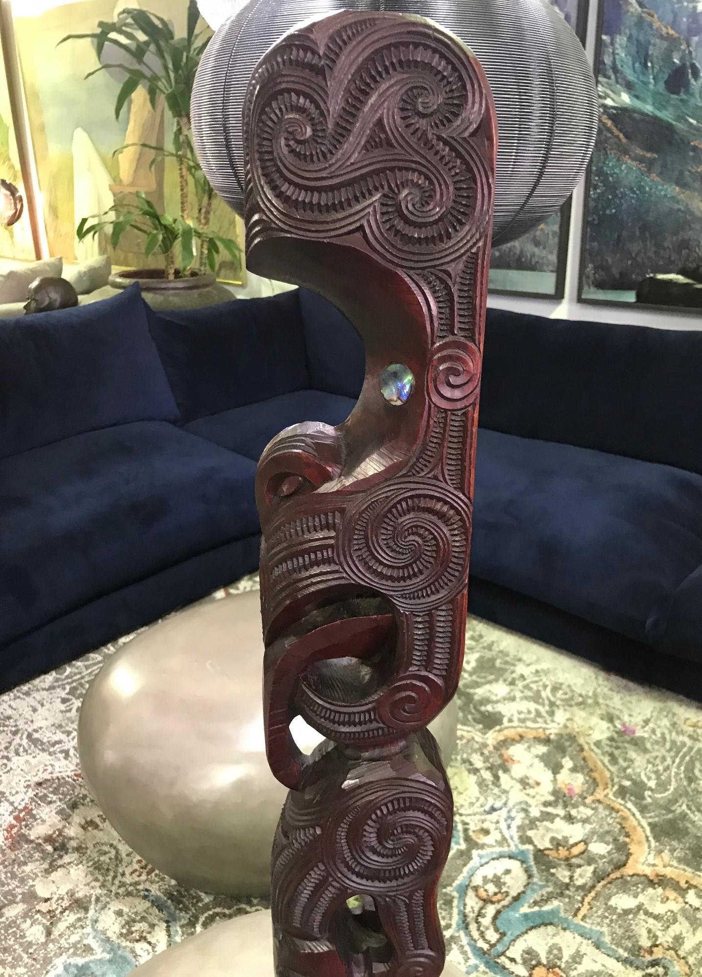 Mid-20th Century Maori New Zealand Large Carved Wood TOTEM Tribal Figure