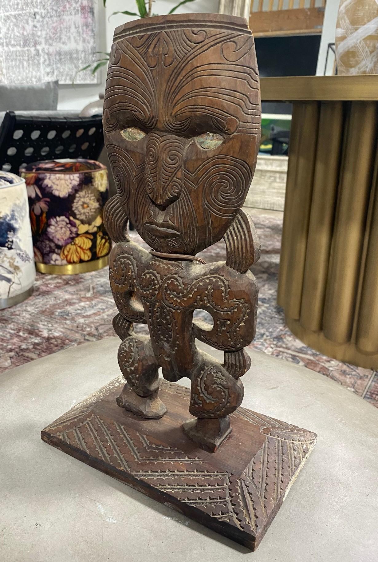 20th Century Maori New Zealand Oceanic Gable Tekoteko Totem Ancestor Spirit Wood Figure
