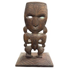 Vintage Maori New Zealand Oceanic Gable Tekoteko Totem Ancestor Spirit Wood Figure