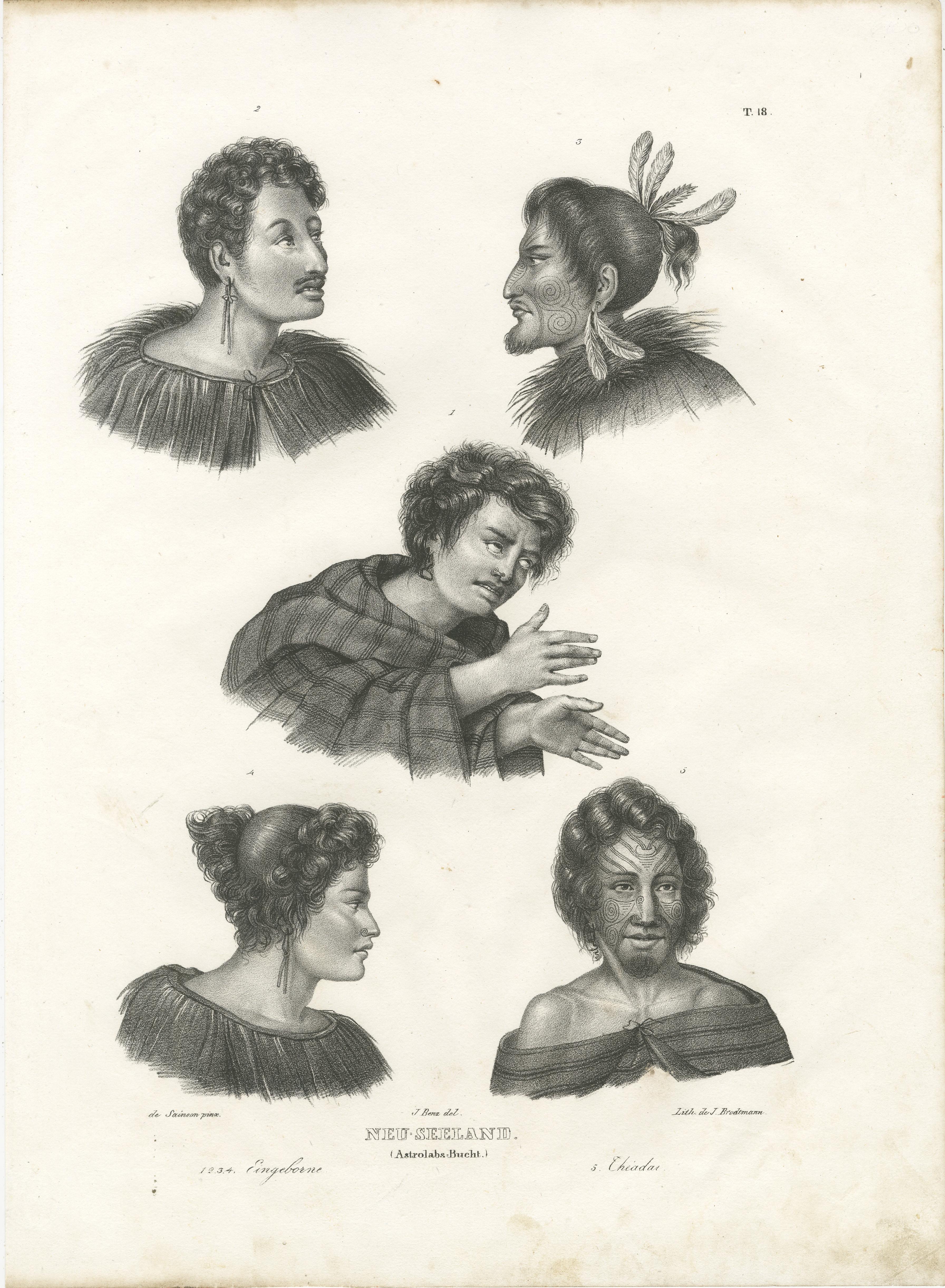 Retratos Maoríes: Explorando la Riqueza Cultural del Pueblo de Nueva Zelanda, c.1836 en Bueno estado para la venta en Langweer, NL