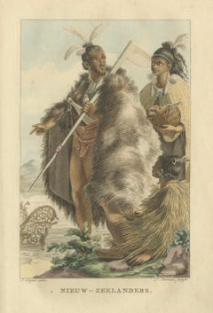 Maori Traditional Dress – Antique Hand-Colored Engraving, New Zealand, 1803