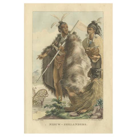 Maori Traditional Dress – Antique Hand-Colored Engraving, New Zealand, 1803