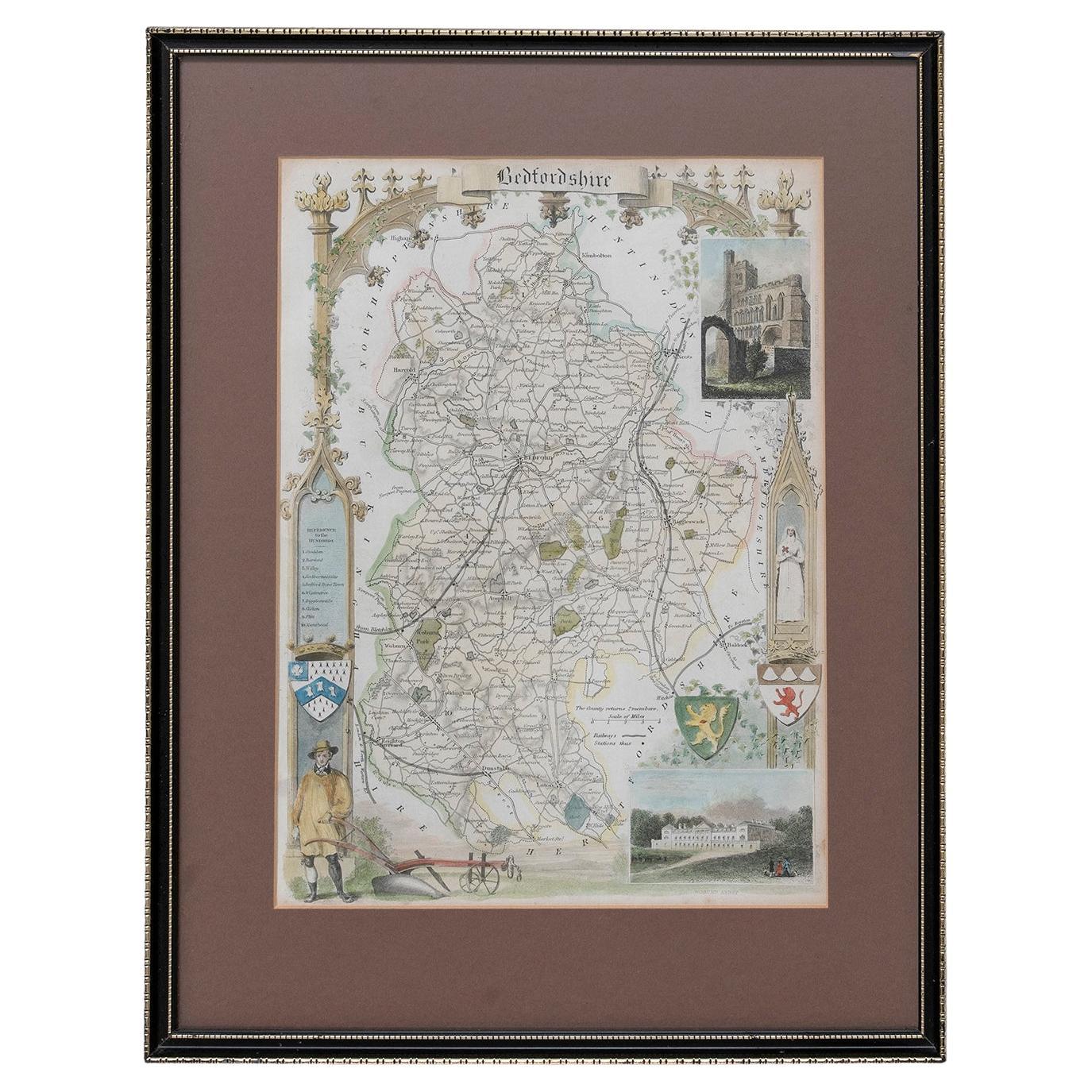 Map Bedfordshire WilliamSchmollinger Dunstable Priory Woburn Abbey Moules Gothic For Sale