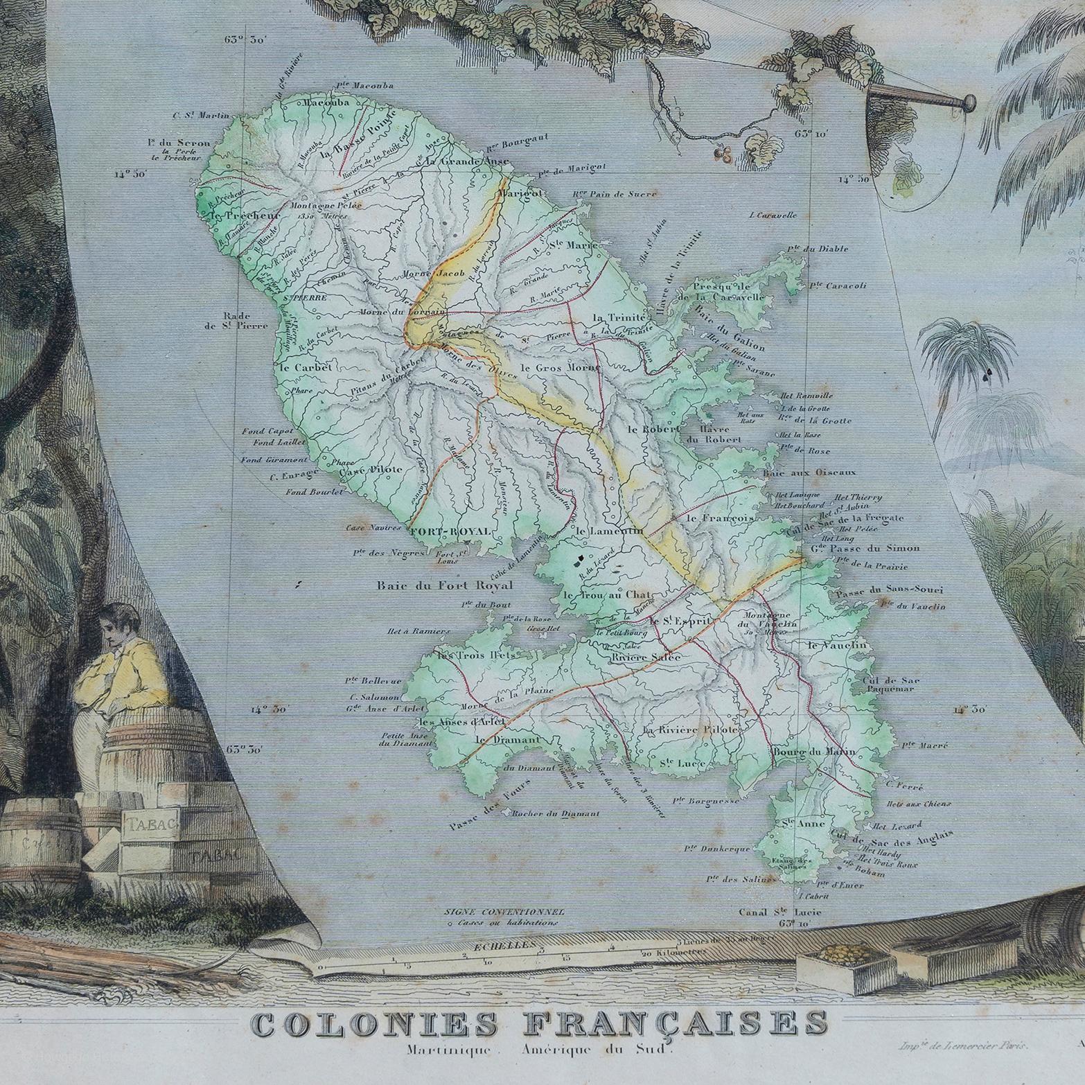 Map Colonies Francaises Martinique, 1845 In Good Condition For Sale In BUNGAY, SUFFOLK