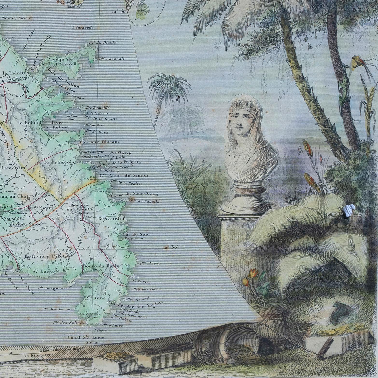 19th Century Map Colonies Francaises Martinique, 1845 For Sale