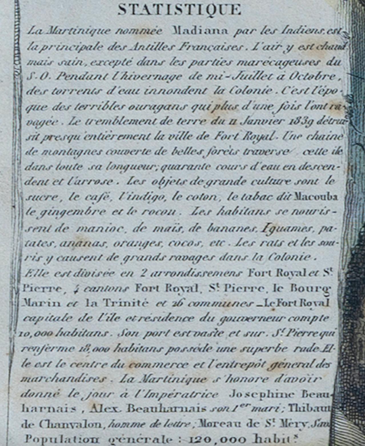 Paper Map Colonies Francaises Martinique, 1845 For Sale