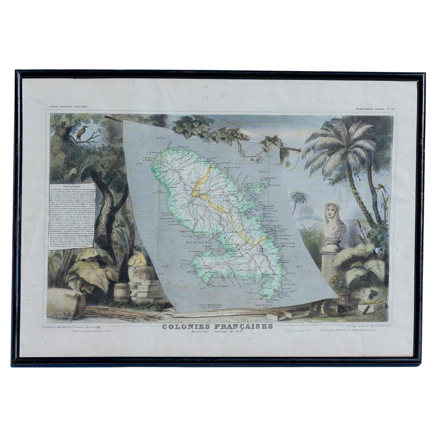 Map Colonies Francaises Martinique, 1845 For Sale