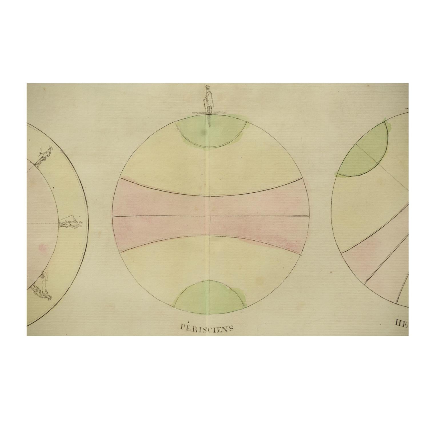 Paper Old Map Depicting the Entire Earth's Surface Divided into Six Parts France 1850 For Sale