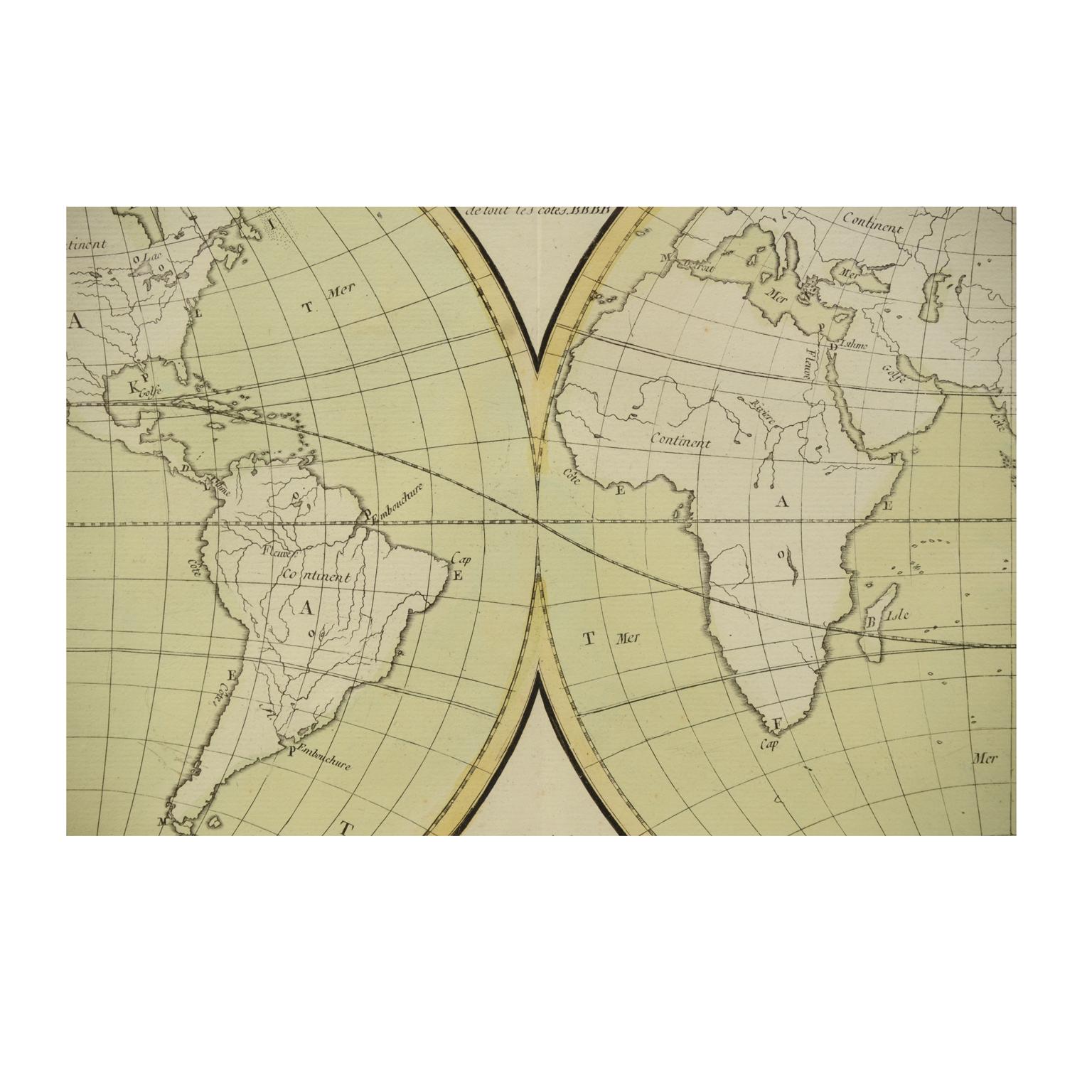 1850 Old French Map Depicting the Entire Earth's Surface Divided into Two Parts For Sale 2