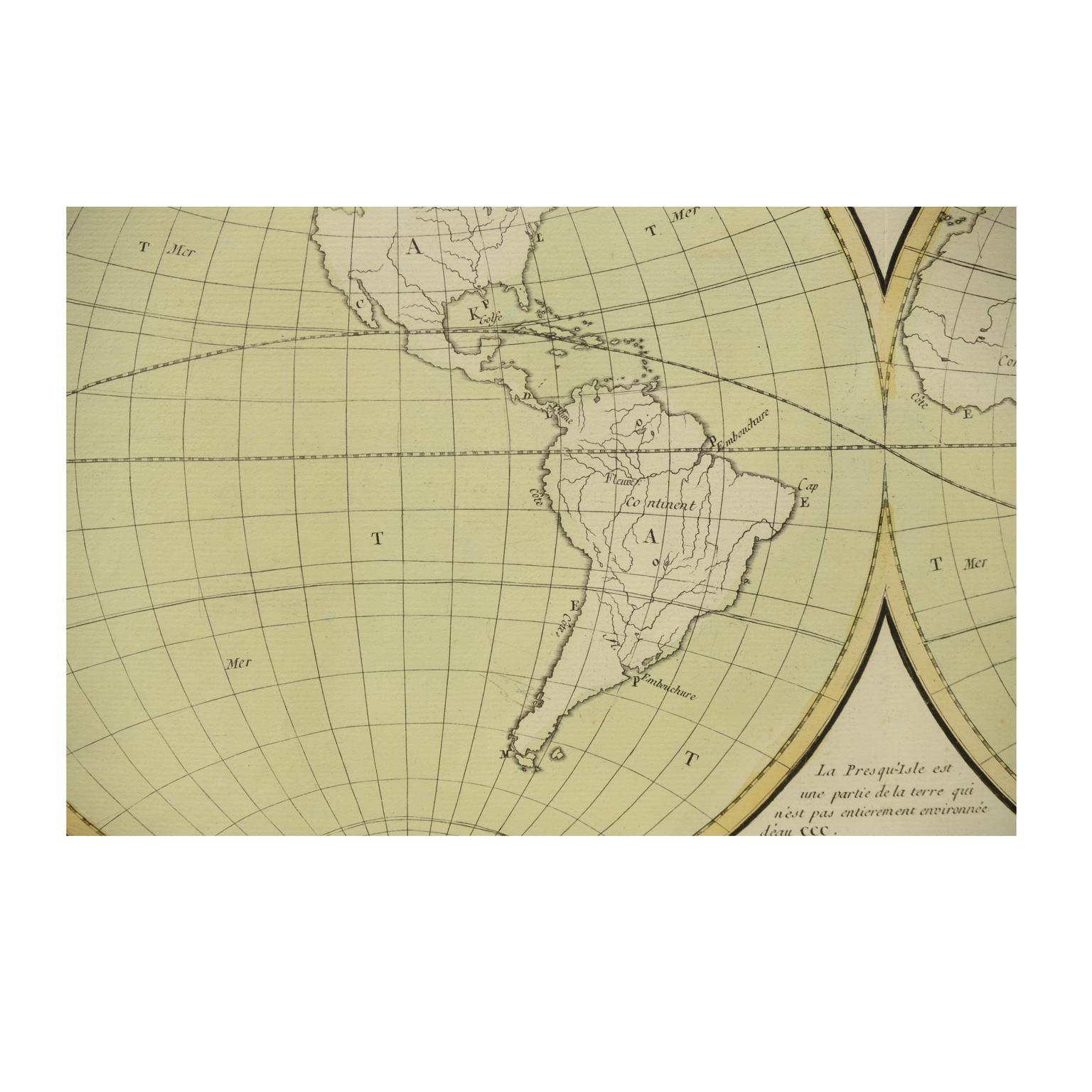1850 Old French Map Depicting the Entire Earth's Surface Divided into Two Parts For Sale 3
