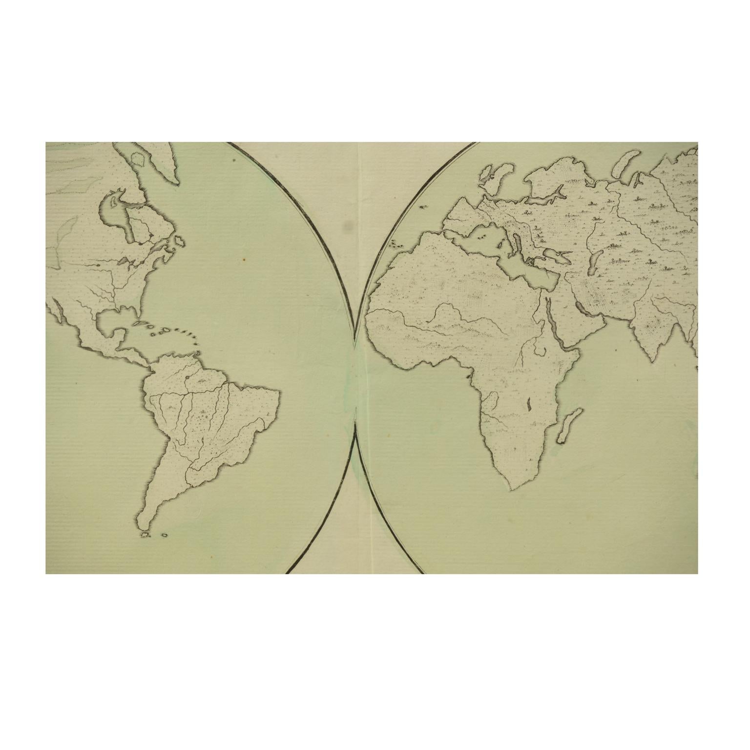 1850 Old French Map Depicting the Entire Earth's Surface Divided into Two Parts For Sale 4