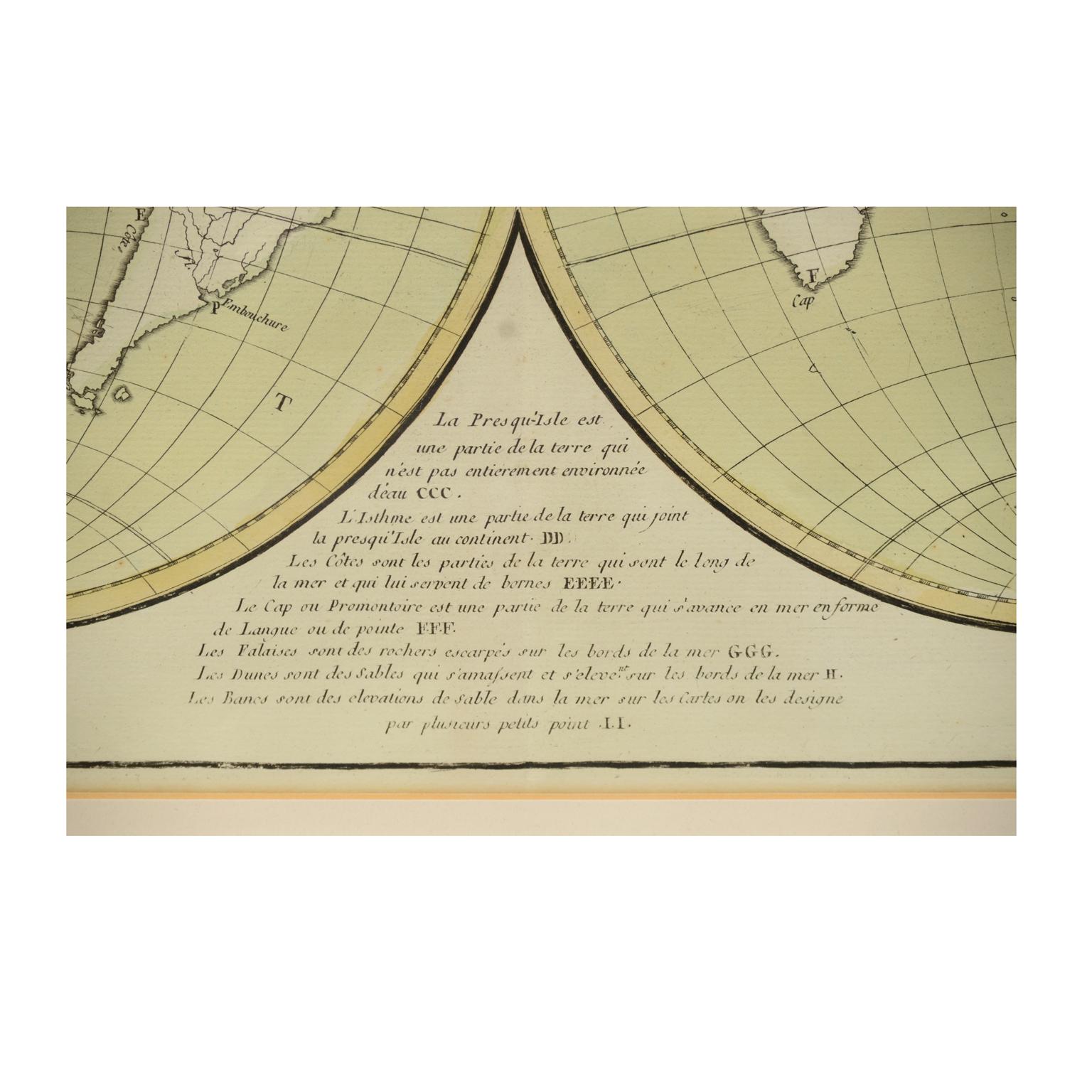 1850 Old French Map Depicting the Entire Earth's Surface Divided into Two Parts For Sale 7