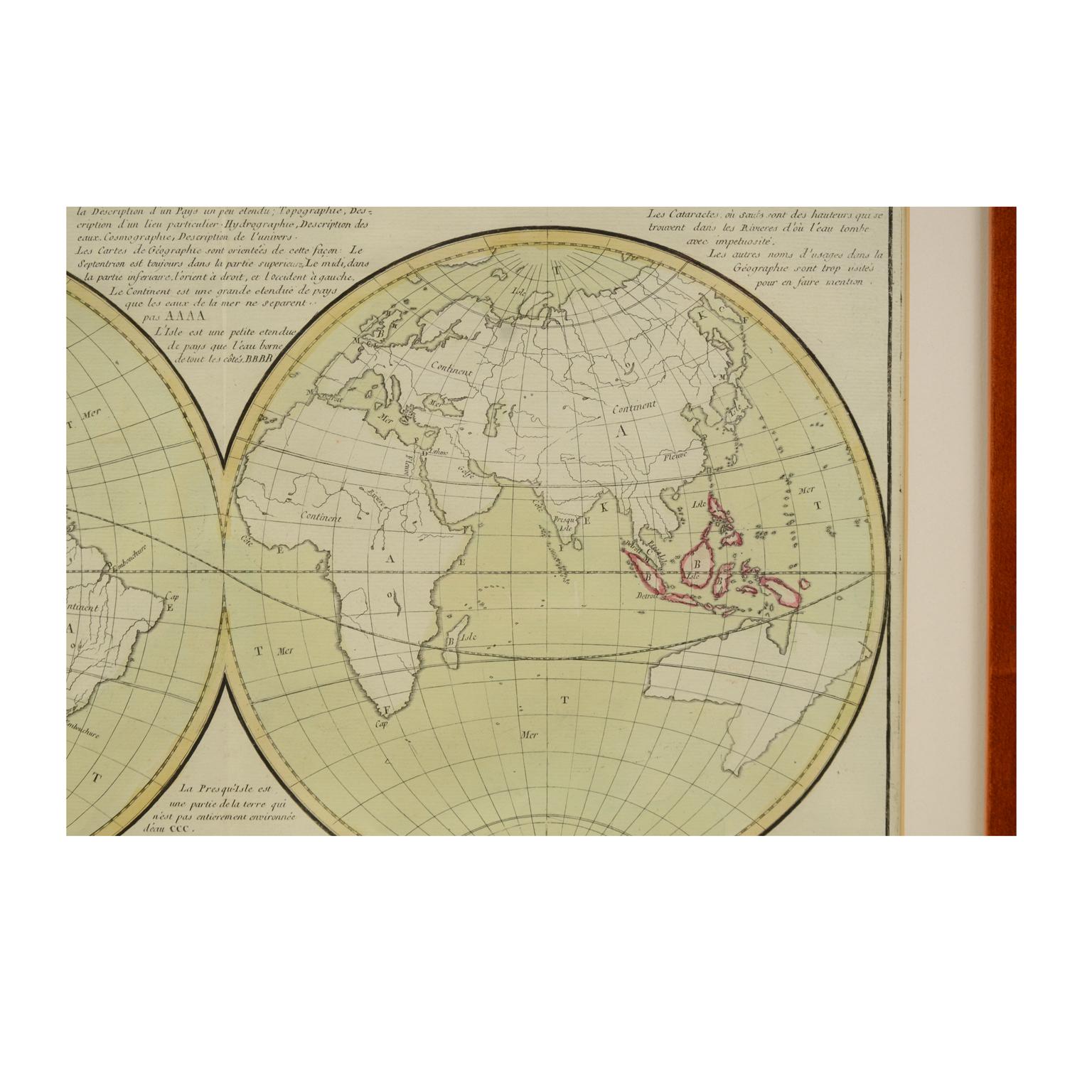 Carte française ancienne de 1850 représentant toute la surface de la Terre divisée en deux parties en vente 9