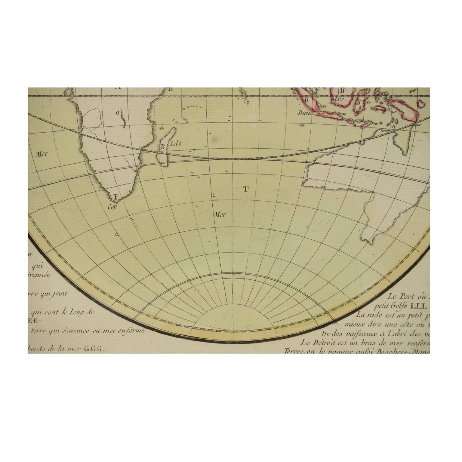 1850 Old French Map Depicting the Entire Earth's Surface Divided into Two Parts For Sale 11
