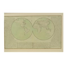 1850 Old French Map Depicting the Entire Earth's Surface Divided into Two Parts