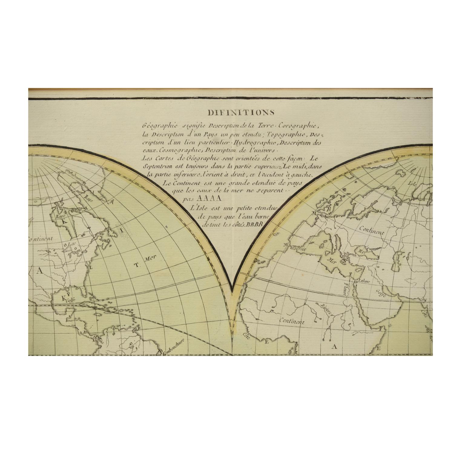 Glass 1850 Old French Map Depicting the Entire Earth's Surface Divided into Two Parts For Sale