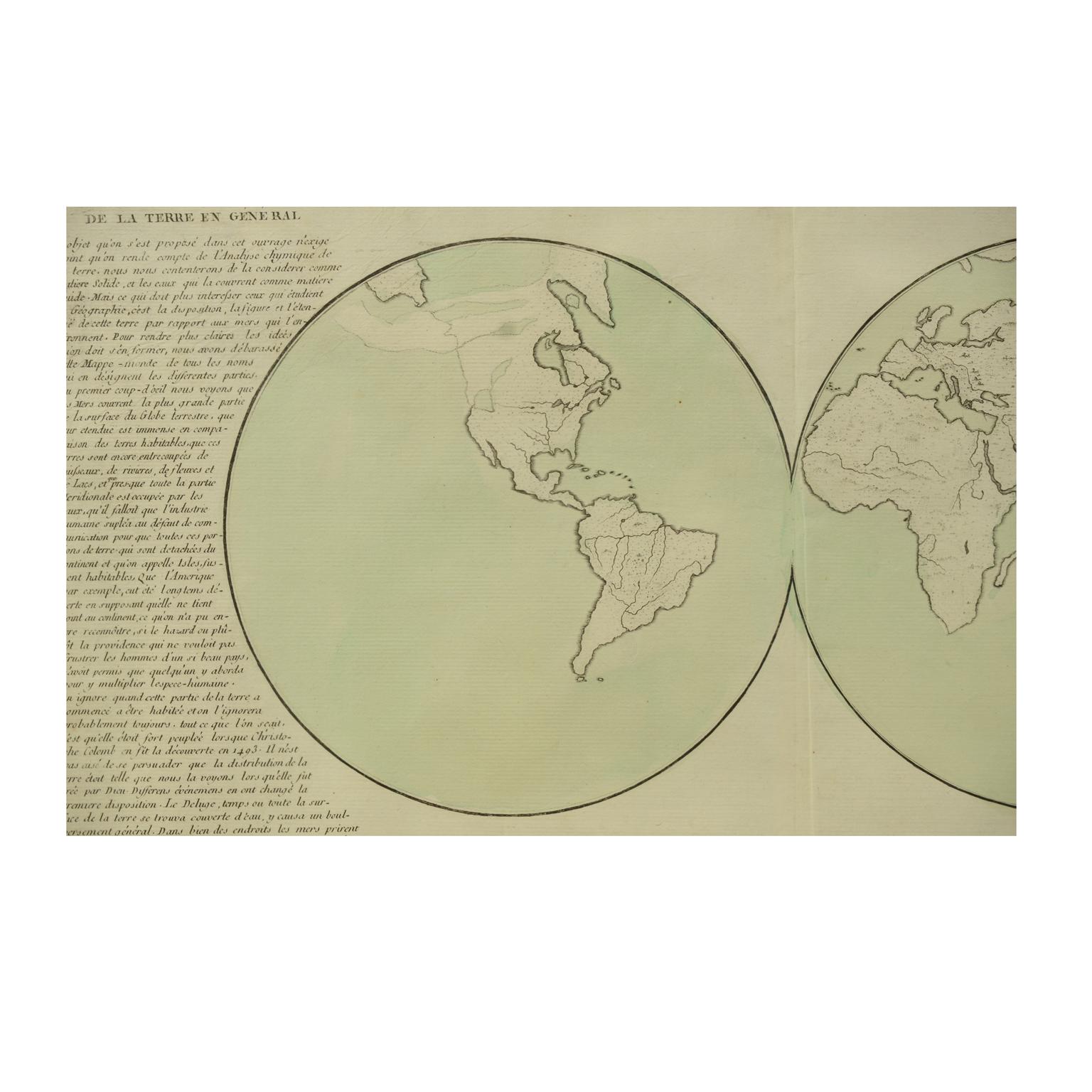 Glass 1850 Old French Map Depicting the Entire Earth's Surface Divided into Two Parts For Sale