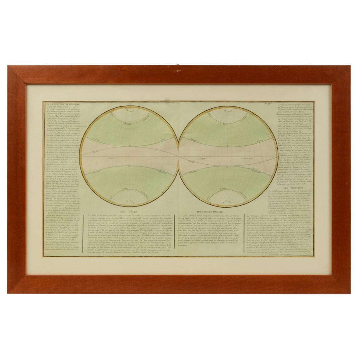 1850 Old French Map Depicting the Entire Earth's Surface Divided into Two Parts