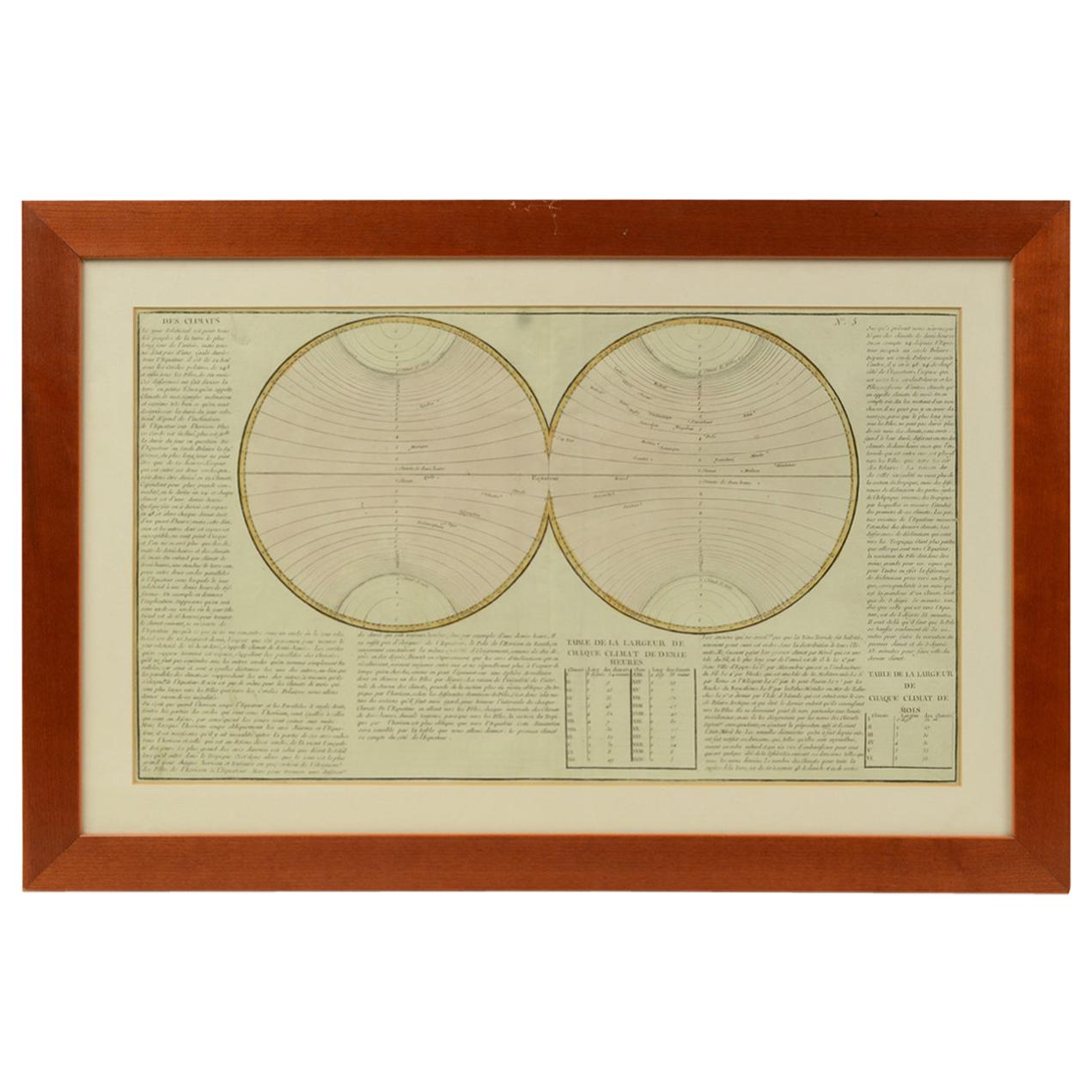 1850 Old French Map Depicting the Entire Earth's Surface Divided into Two Parts