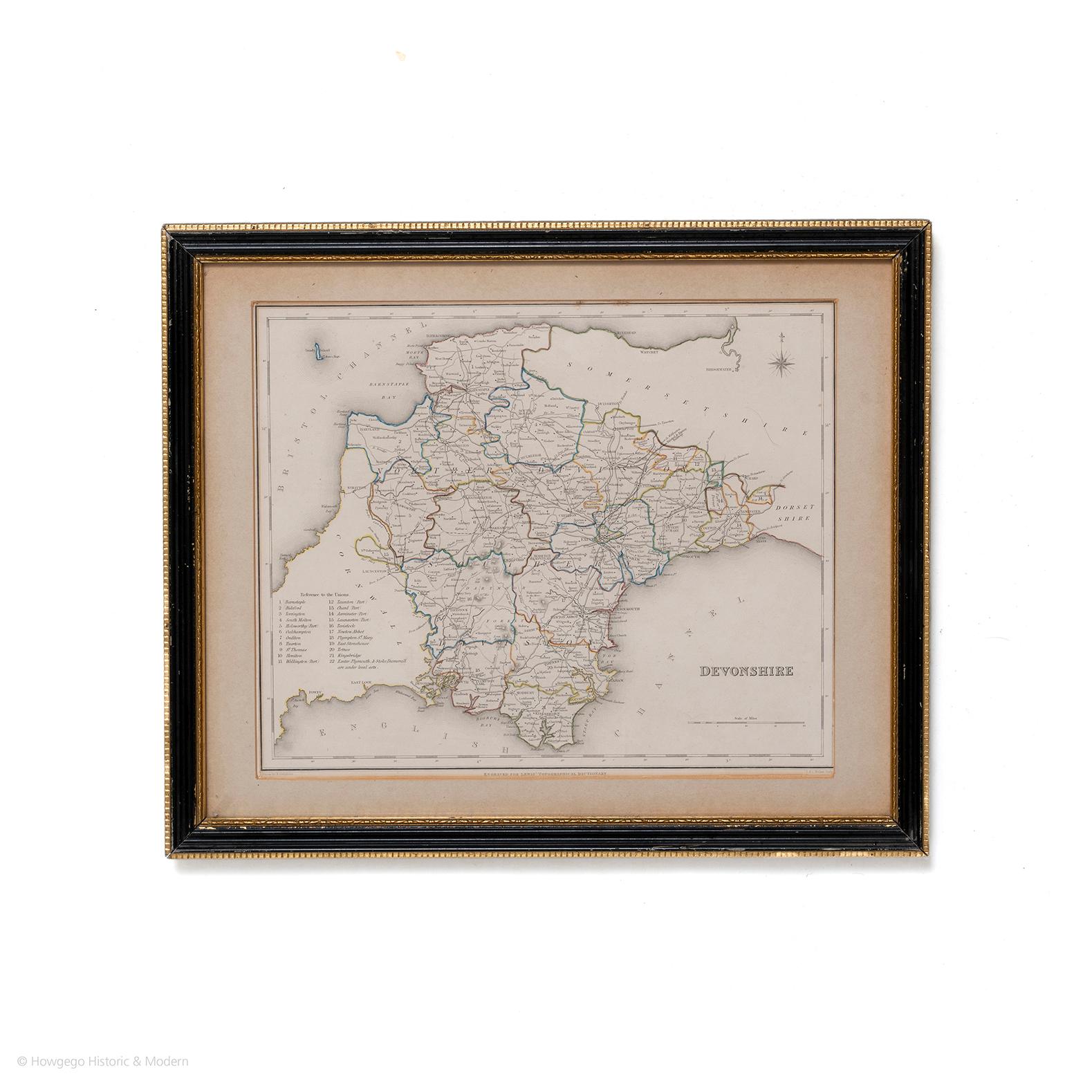 Devonshire drawn by Richard Creighton with reference to the Unions
Artist Richard Creighton
Engraved by J&C Walker Sculp
Published in Samuel Lewis Topographical Dictionary 1831, and there were a number or re-issues up to 1849. The county maps,