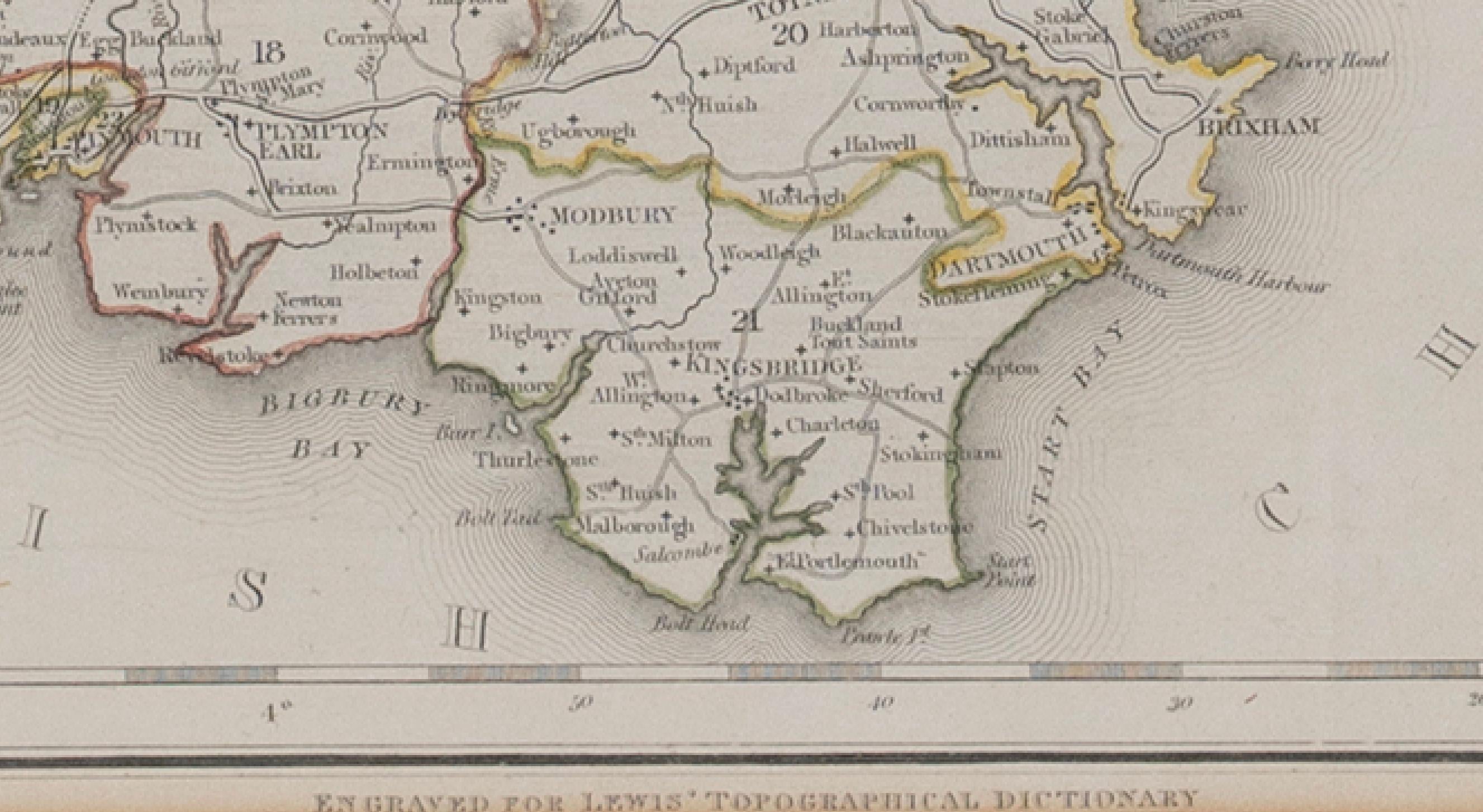 Victorian Map Devonshire Richard Creighton J&C Walker Sculp Samuel Lewis For Sale