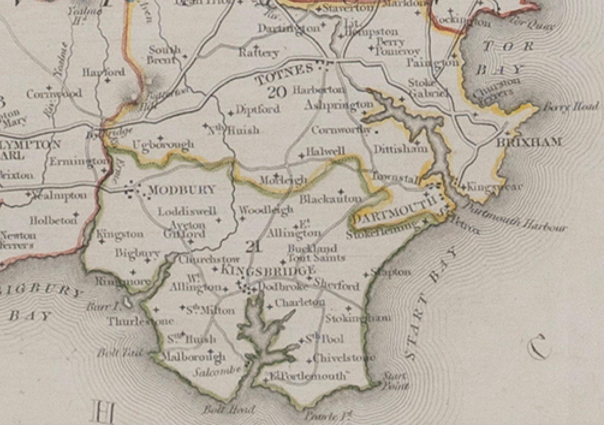English Map Devonshire Richard Creighton J&C Walker Sculp Samuel Lewis For Sale