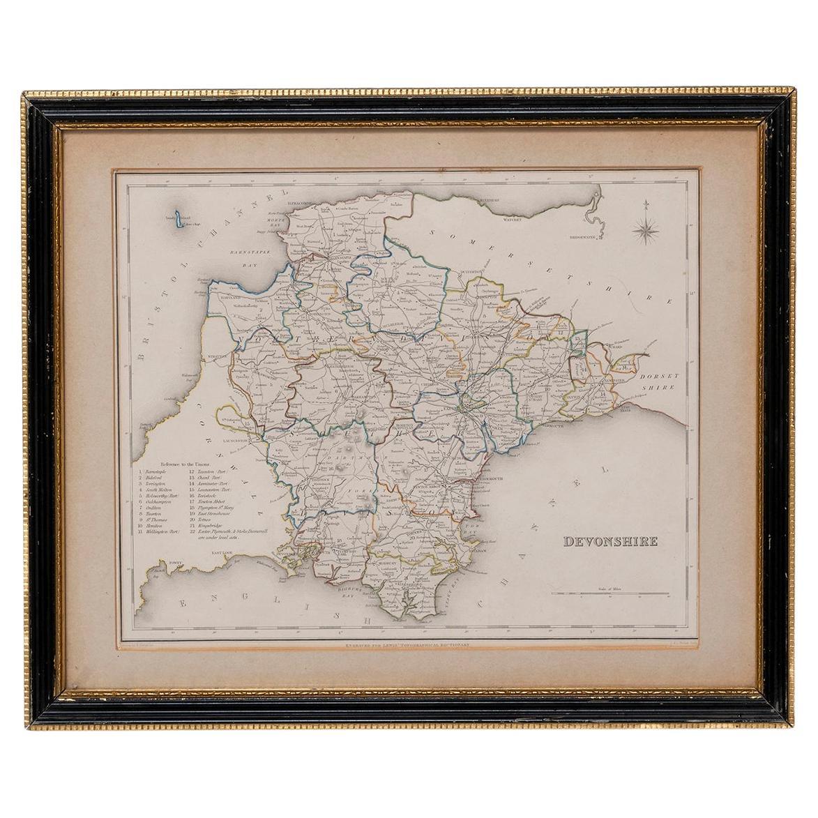 Map Devonshire Richard Creighton J&C Walker Sculp Samuel Lewis For Sale