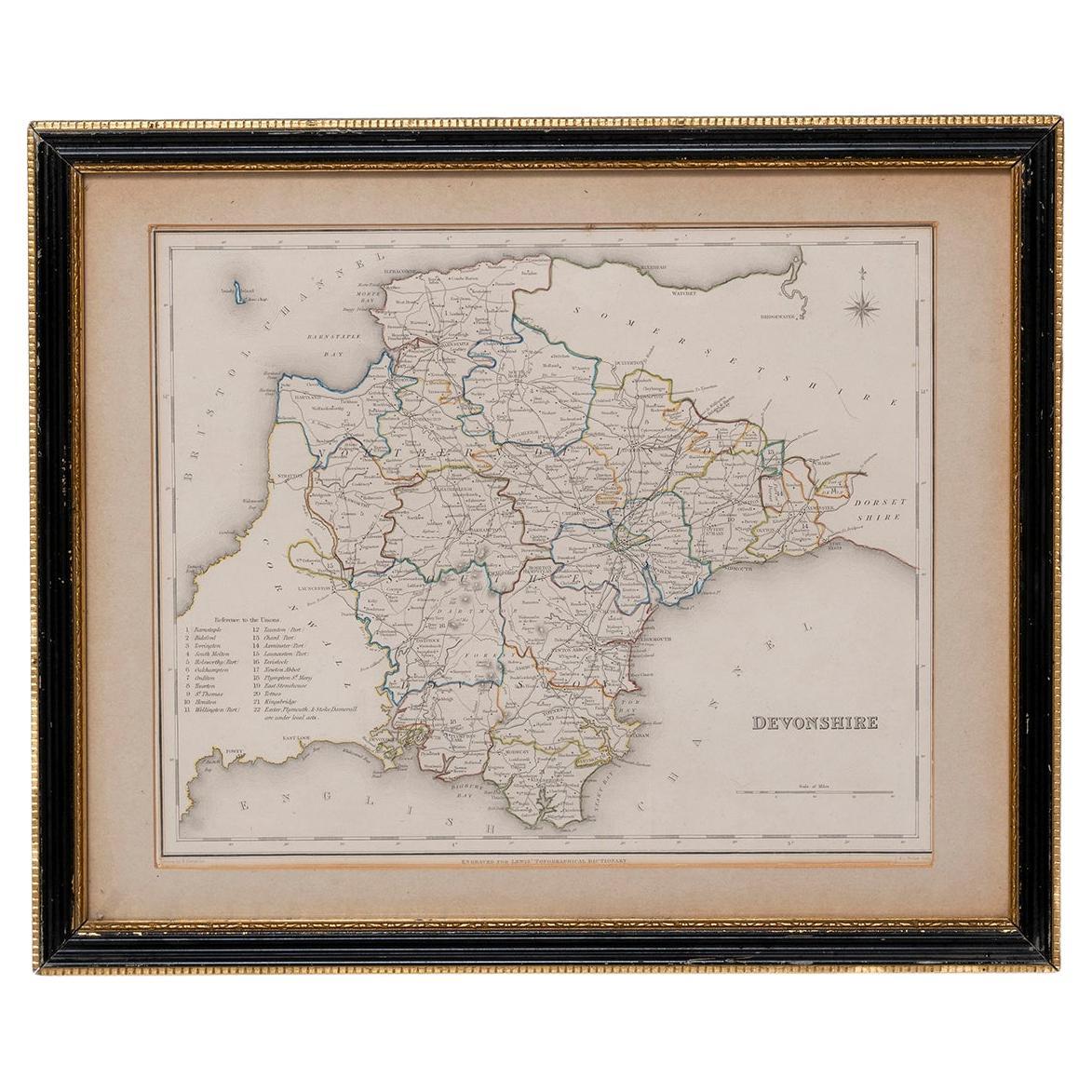 Map Devonshire Richard Creighton J&C Walker Sculp Samuel Lewis