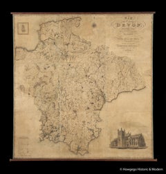 Map Hanging Wall County of Devon C&J Greenwood 1827 Exeter Cathedral Lundy Isle