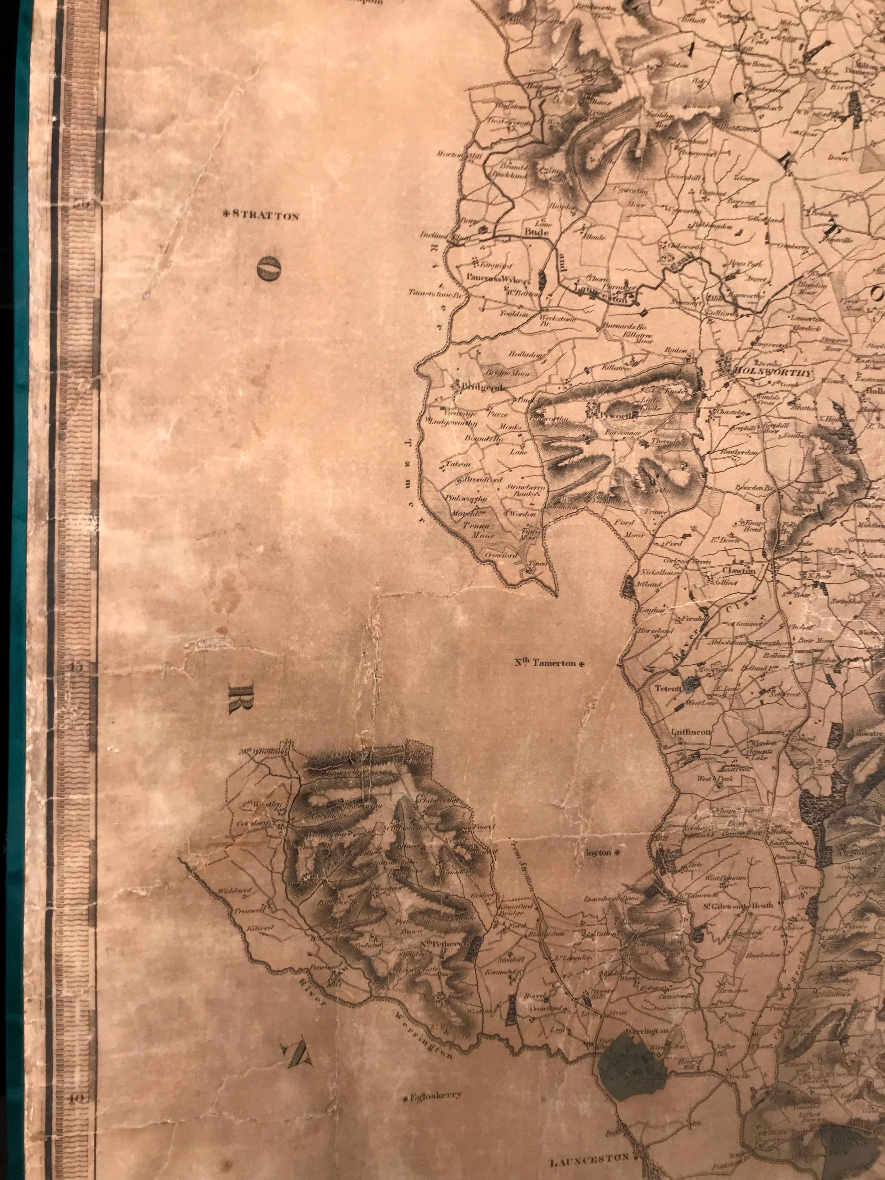 Map Hanging Wall County of Devon C&J Greenwood 1827 Exeter Cathedral Lundy Isle For Sale 9