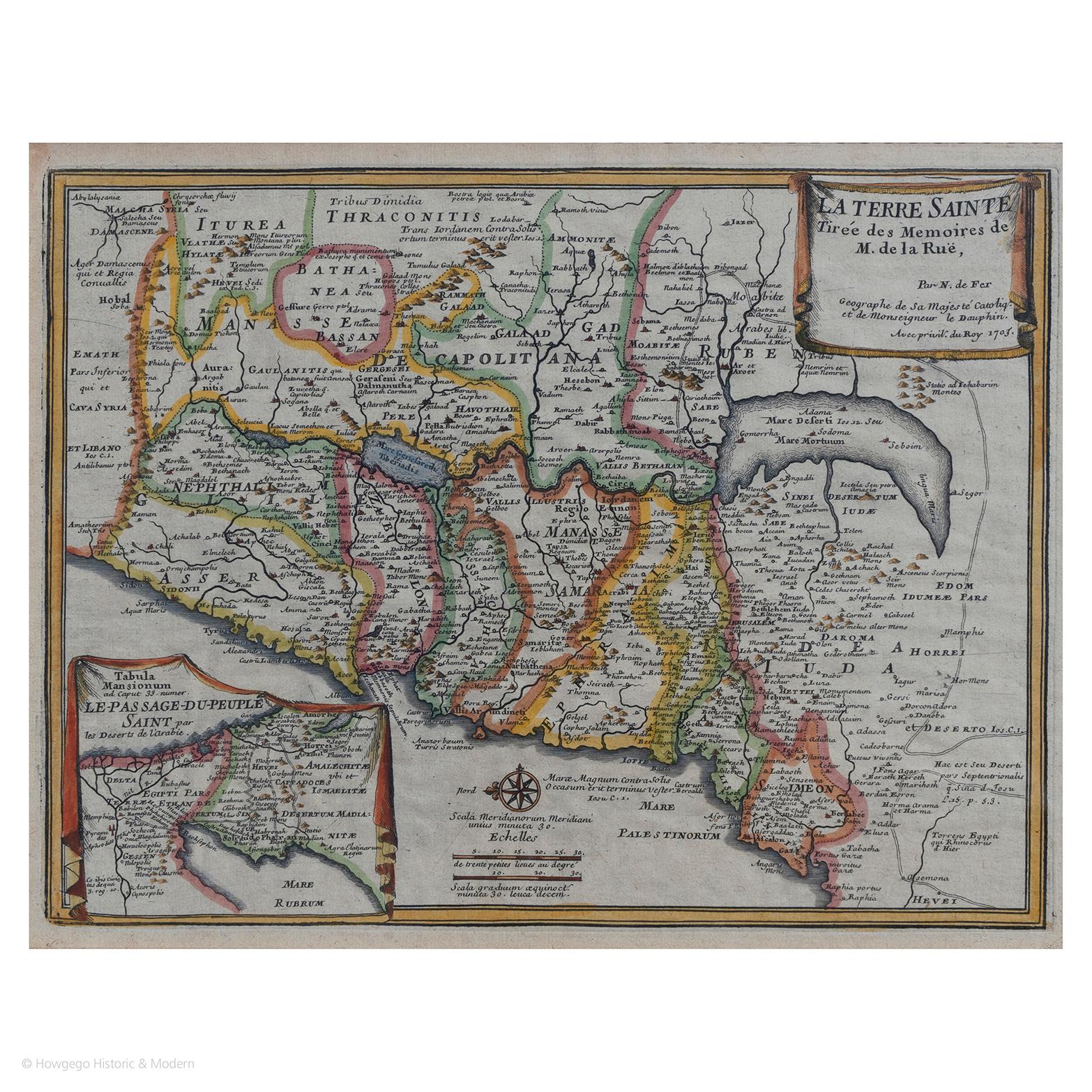 Karte Holy Land La Terre Sainte gravierte van Loon veröffentlicht N de Fer 1703 Französisch (Louis XIV.) im Angebot