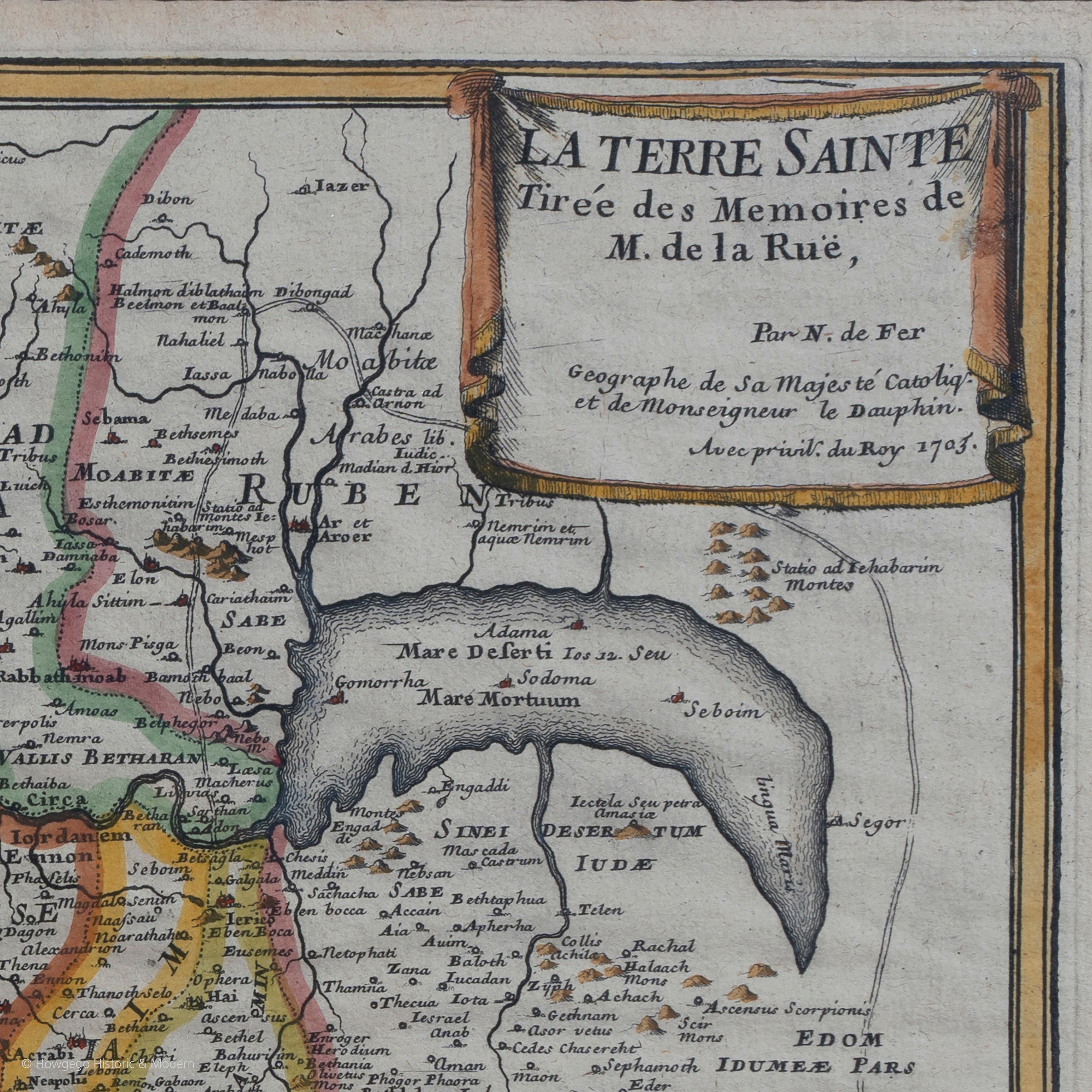 Karte Holy Land La Terre Sainte gravierte van Loon veröffentlicht N de Fer 1703 Französisch im Zustand „Gut“ im Angebot in BUNGAY, SUFFOLK