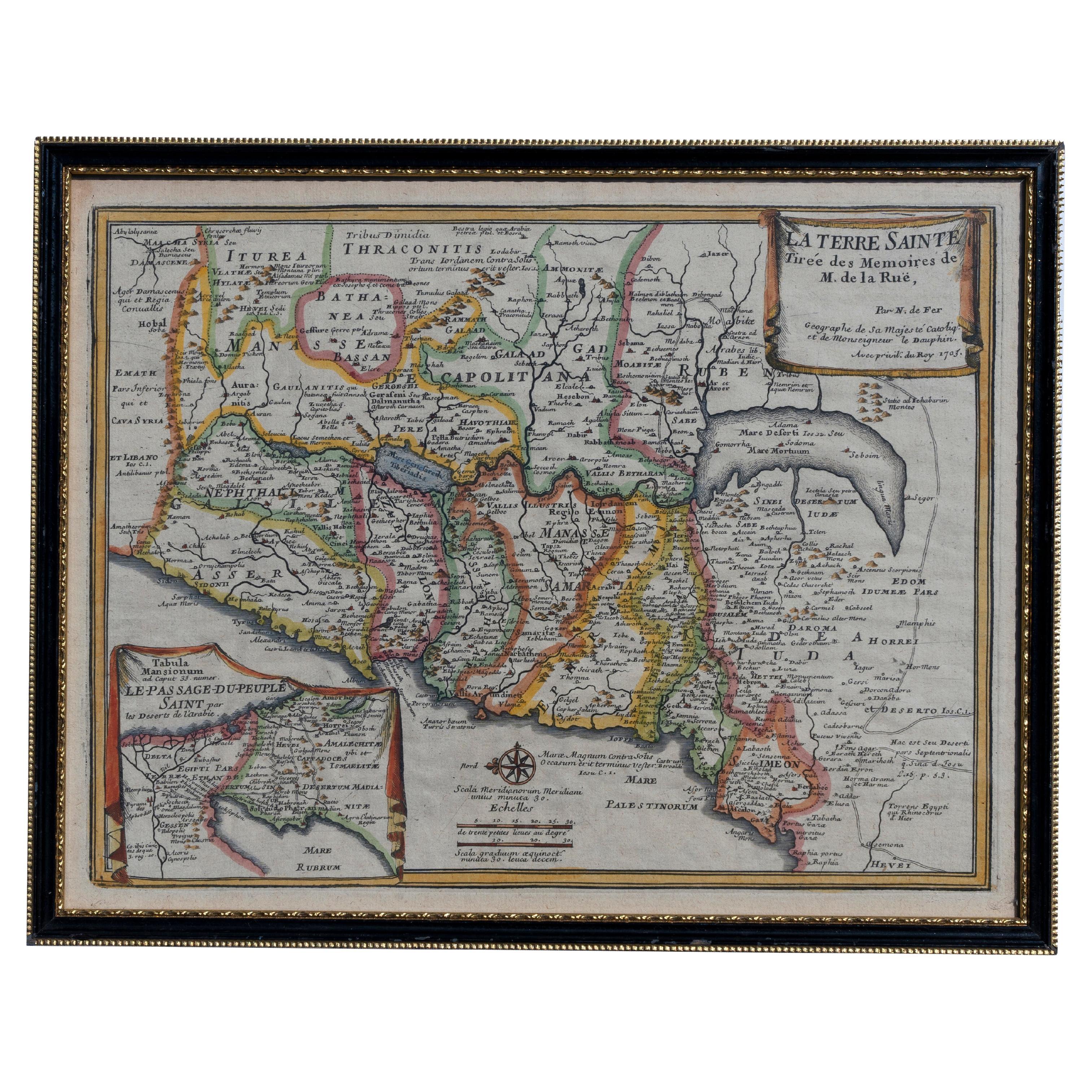 Karte Holy Land La Terre Sainte gravierte van Loon veröffentlicht N de Fer 1703 Französisch im Angebot