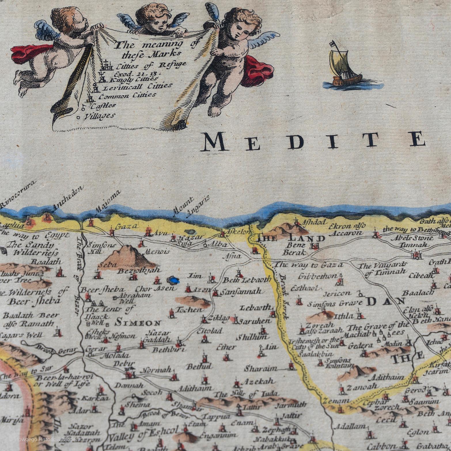 Britannique Carte Holy Promise Land Canaan Richard Palmer Richard Blome 1687 Joseph Moxon en vente