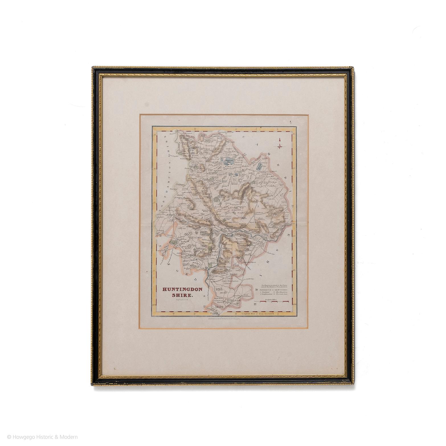 Folding Map of Huntingdonshire by R Scott with distances from London and reference to the hundreds.
Published by Archibald Fullarton & Co Glasgow. Measure: 40cm 16