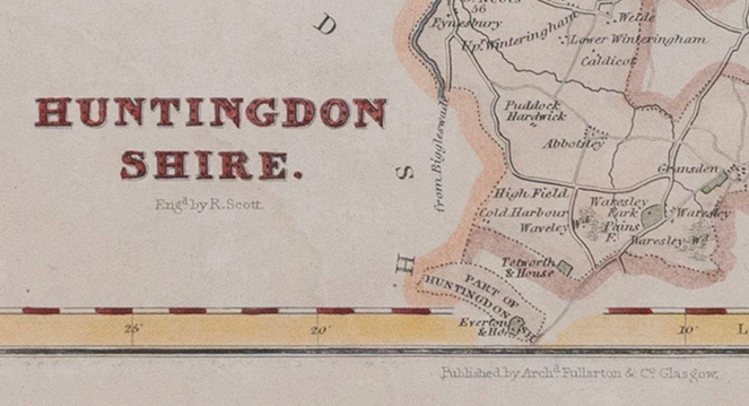 Victorian Map Huntingdonshire R Scott Archibald Fullarton & Co Glasgow For Sale