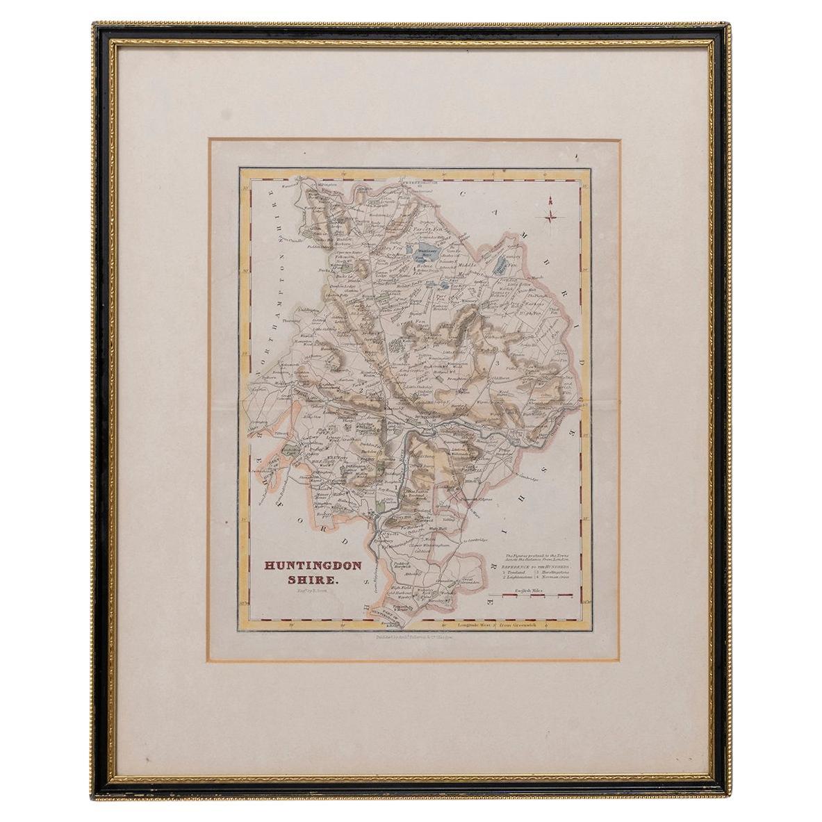 Carte Huntingdonshire R Scott Archibald Fullarton & Co Glasgow 40cm 16"" de haut en vente