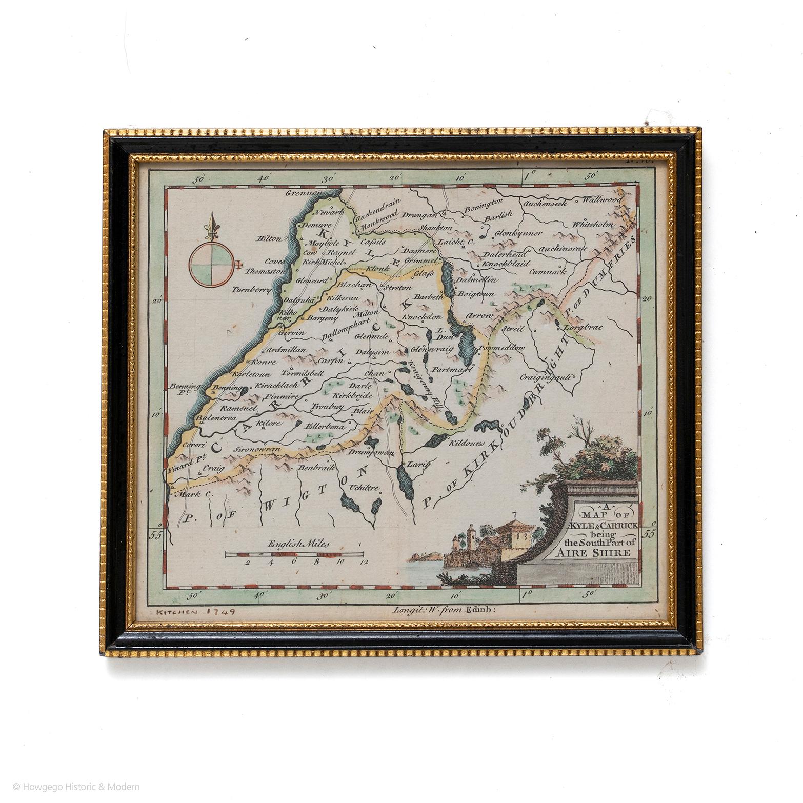 Une carte de Kyle et Carrick Aireshire Thomas Kitchen 1749
Dans son cadre original noir et or
Vient d'être acheté plus d'informations à suivre

FABRICANT Thomas Kitchin (1718-1784) Graveur et cartographe anglais, qui devint hydrographe du roi.