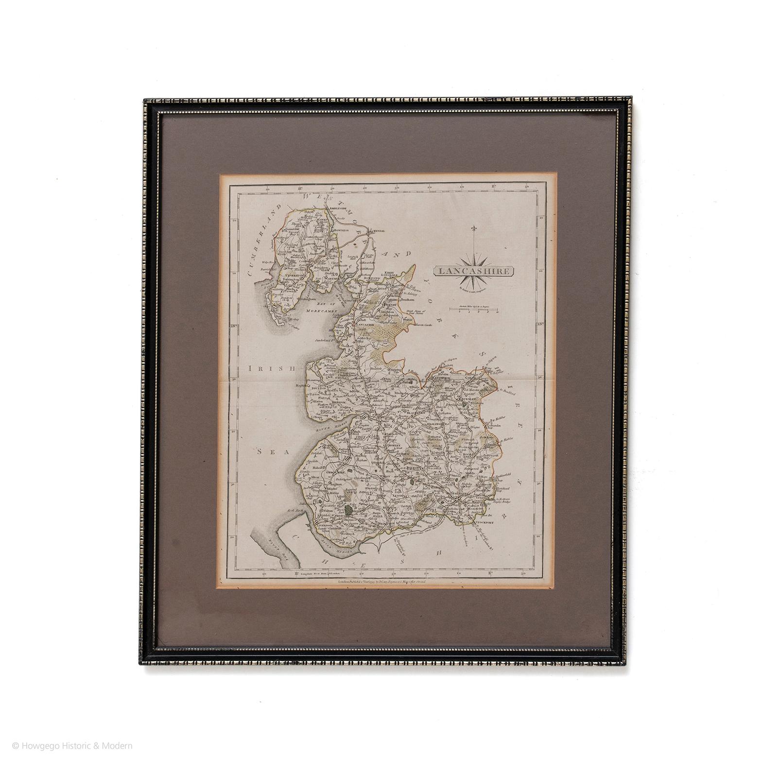 Map of Lancashire by John Cary engraver
published 1st Jan 1793 by J Cary Engraver & Mapseller Strand
in original black and gold classic map frame
