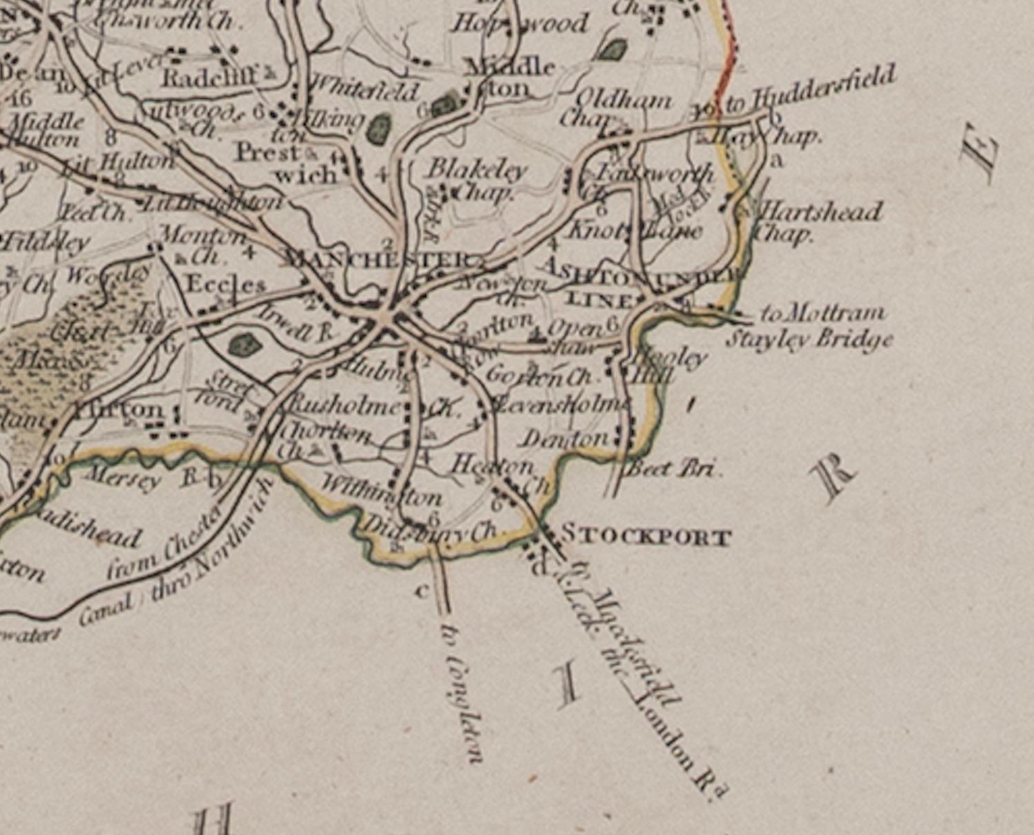 Georgian Map Lancashire 1793 John Cary engraver 37cm 14 1/2