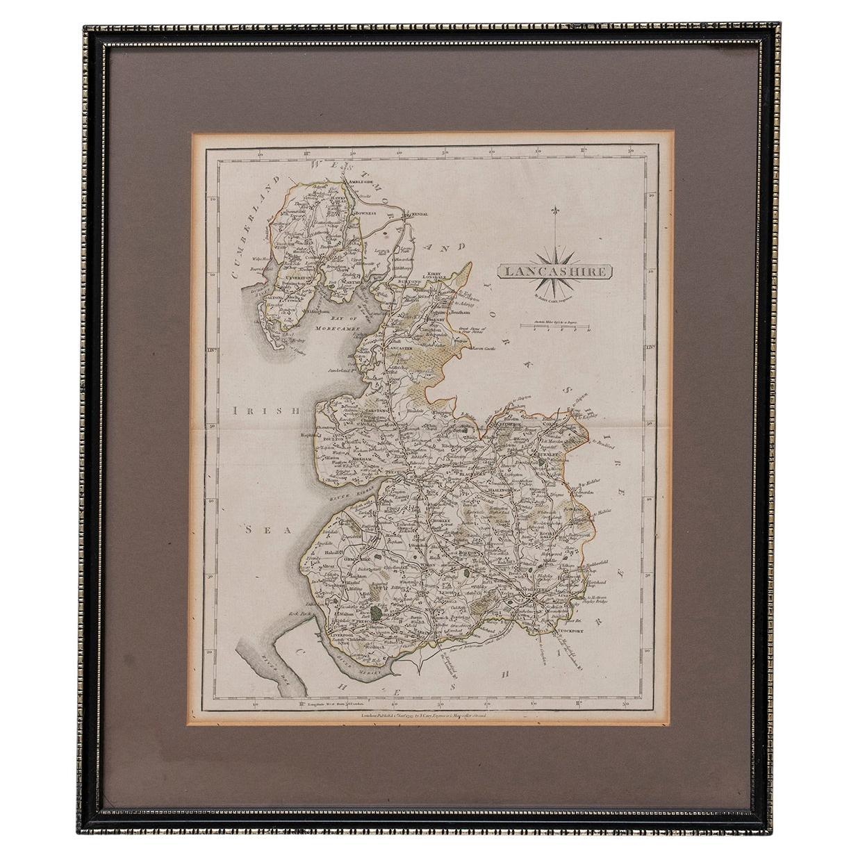 Carte du Lancashire 1793 John Cary graveur 37cm 14 1/2 de haut